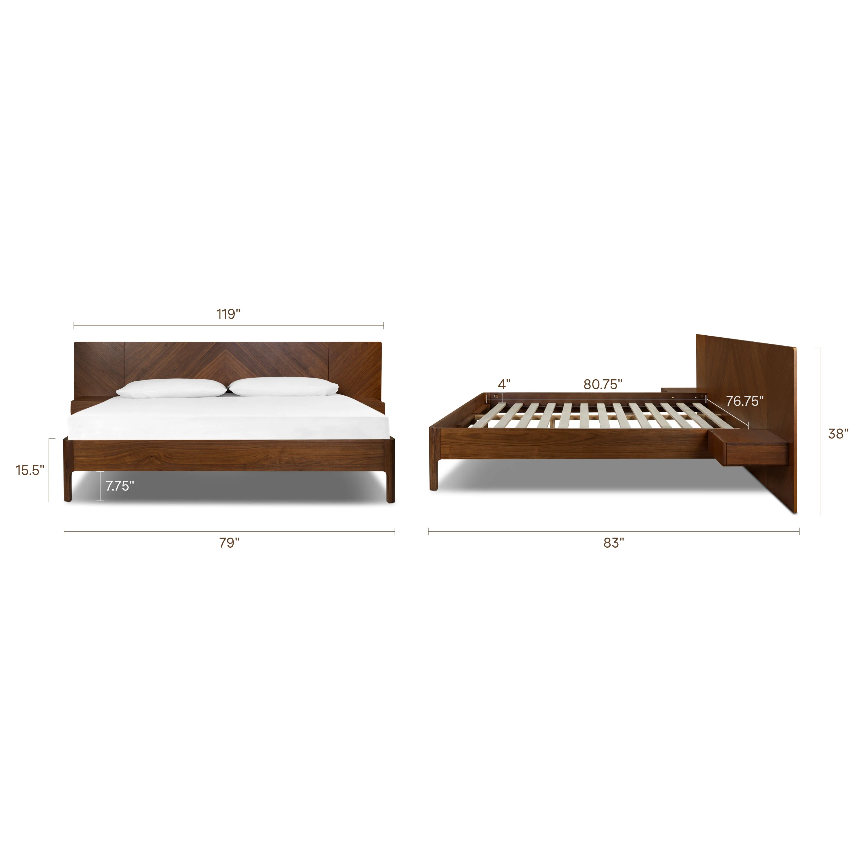 Amalfi Low Profile Bed with Nightstands | Walnut | King - Image 22