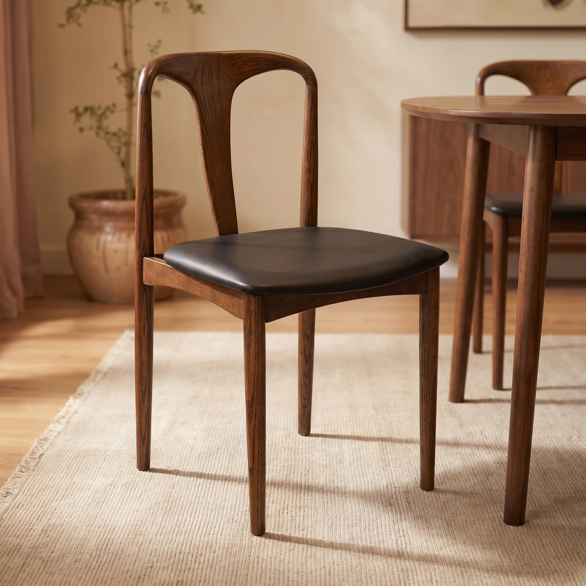 Arco Leather Dining Chair | Walnut/Black - Image 2