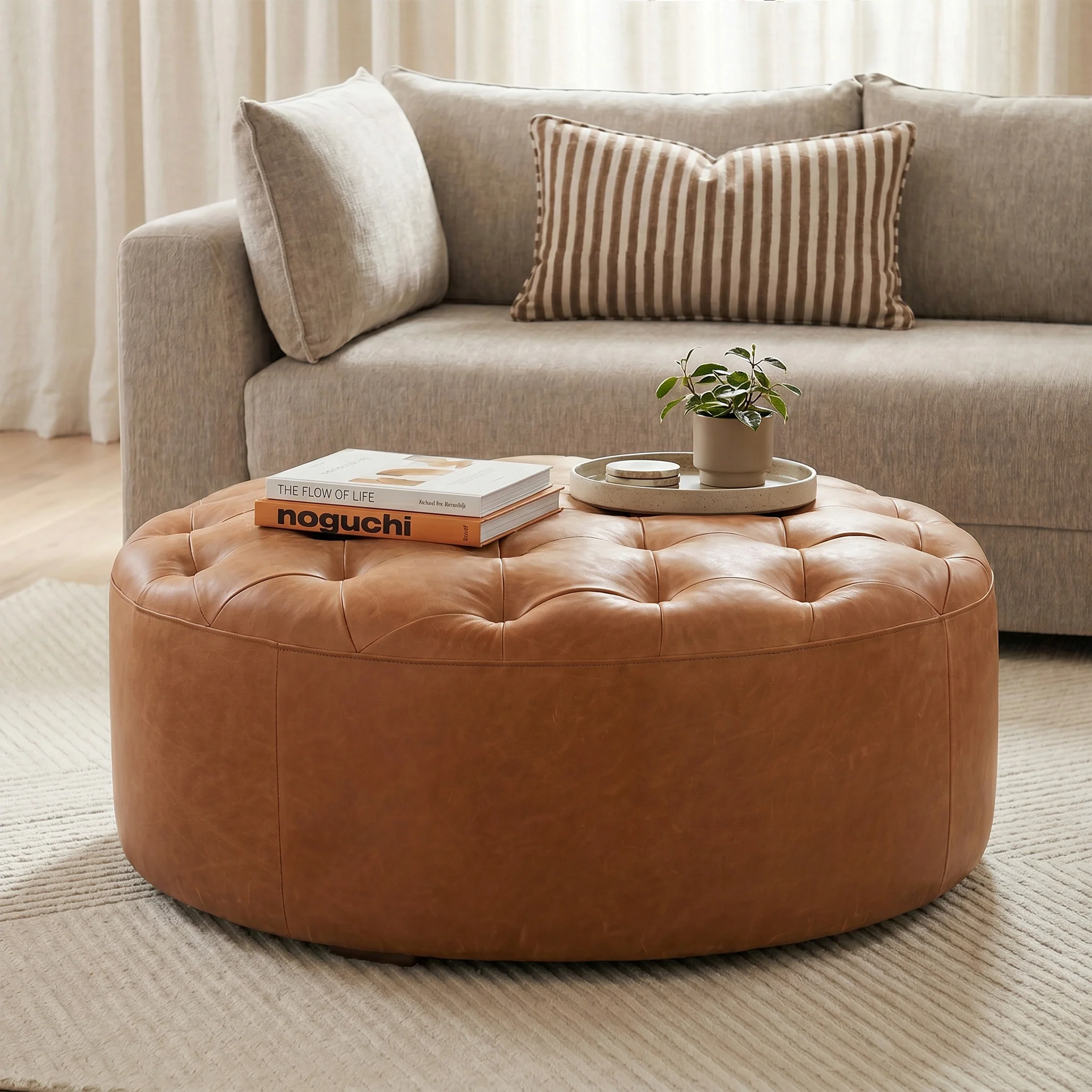 Ascot Leather Ottoman | Cognac Tan - Image 2