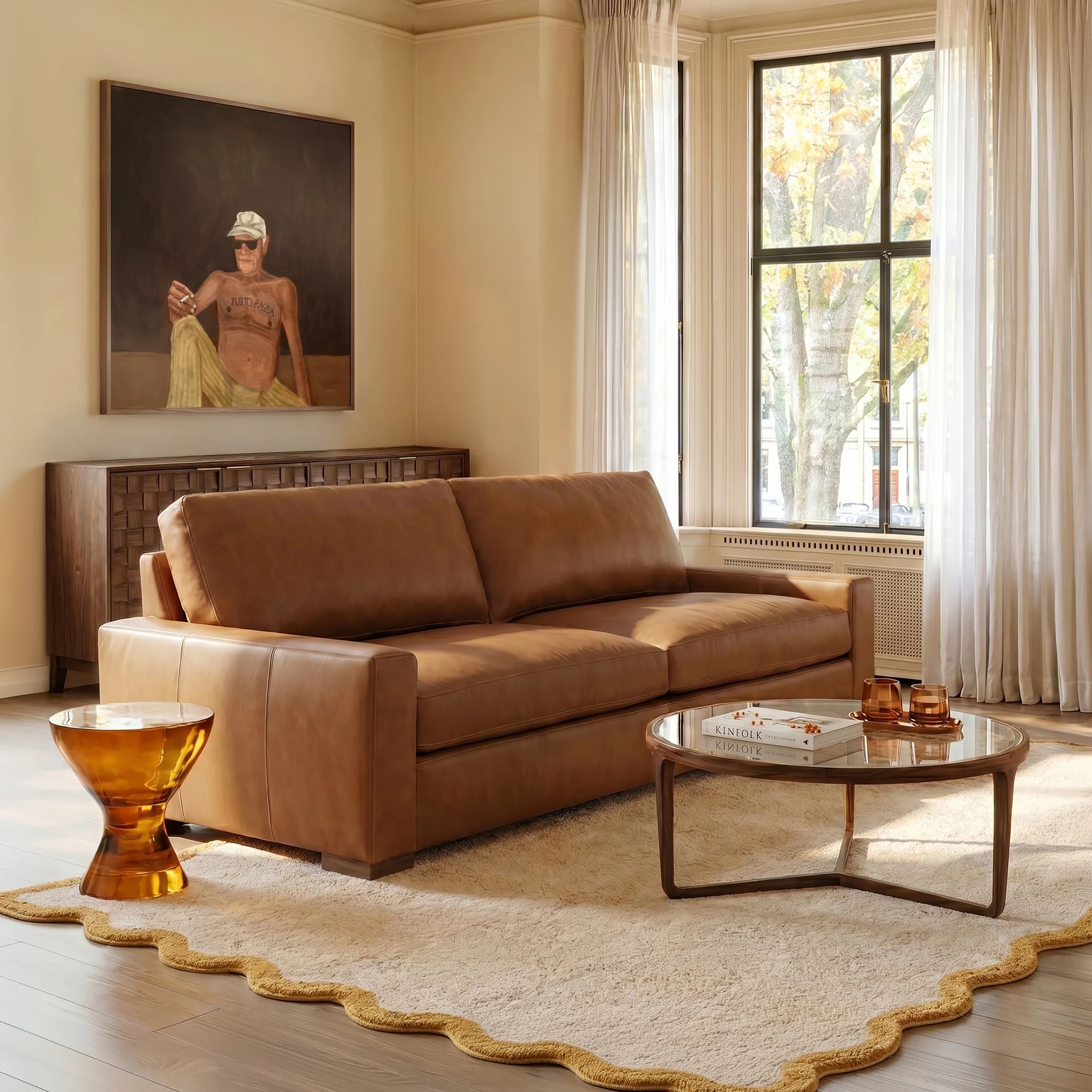 Audrey Leather Sofa | Barrel Brown | 108" - Image 2