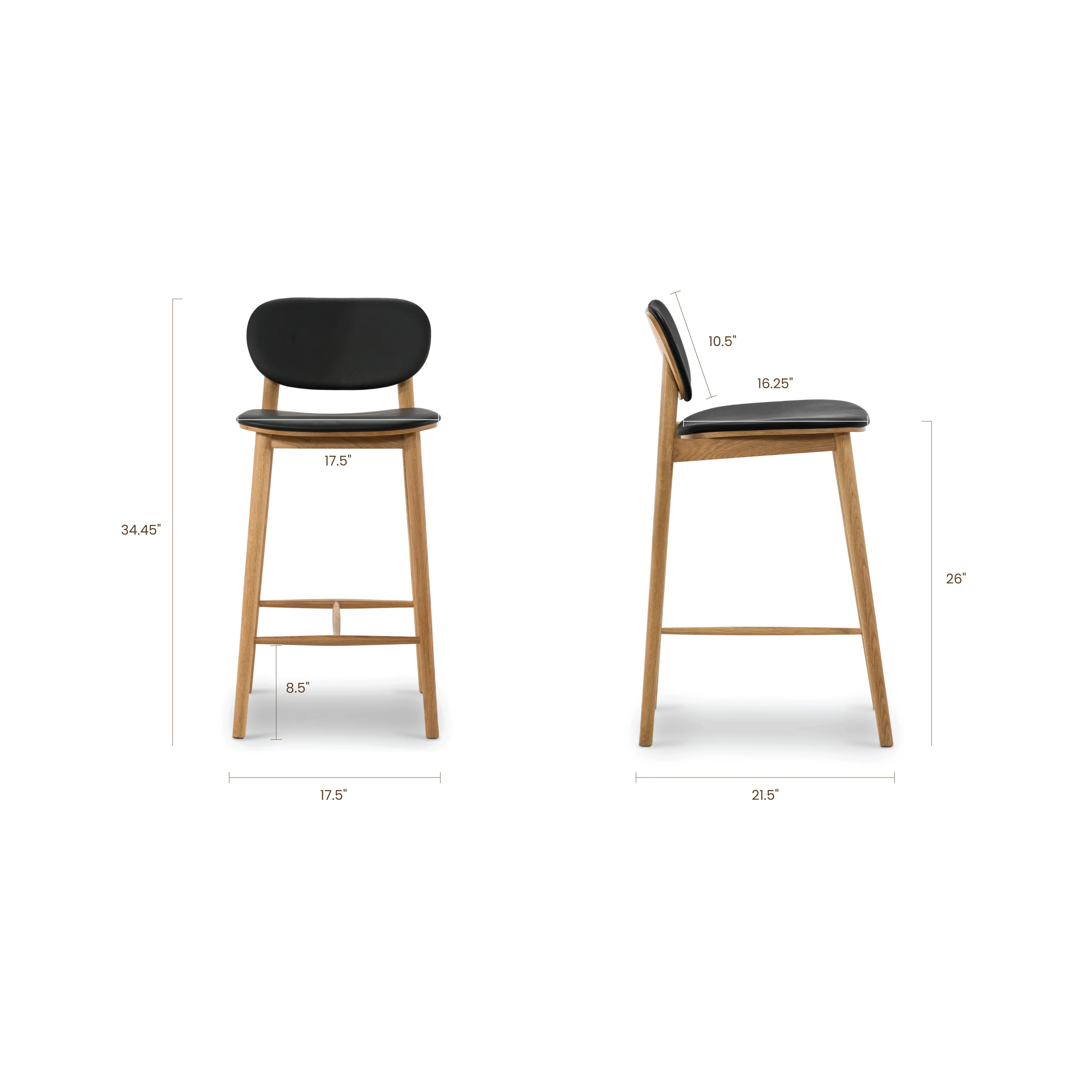 Bonato Leather Counter Stool | Black/Oak - Image 14