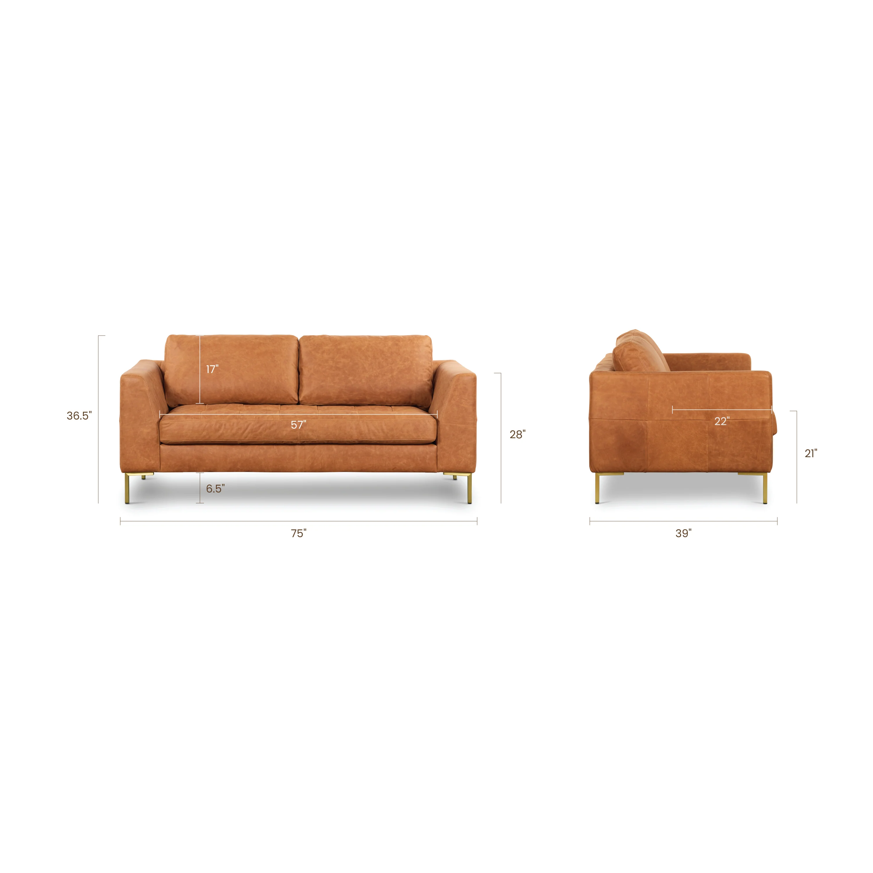 Calle 75" Leather Apartment Sofa | Cognac Tan - Image 25