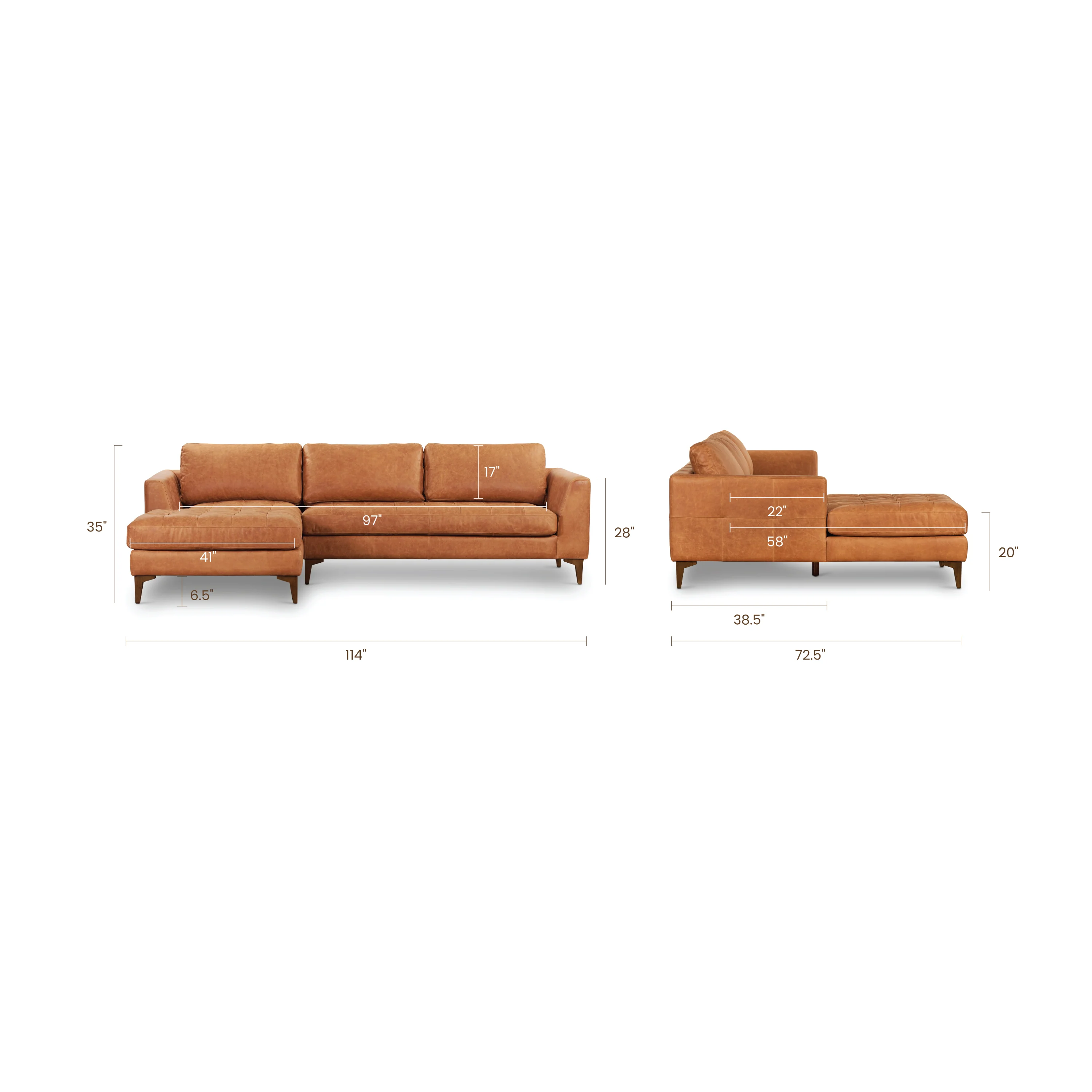 Calle 114" Leather Left-Facing Sectional Sofa | Cognac Tan - Image 13