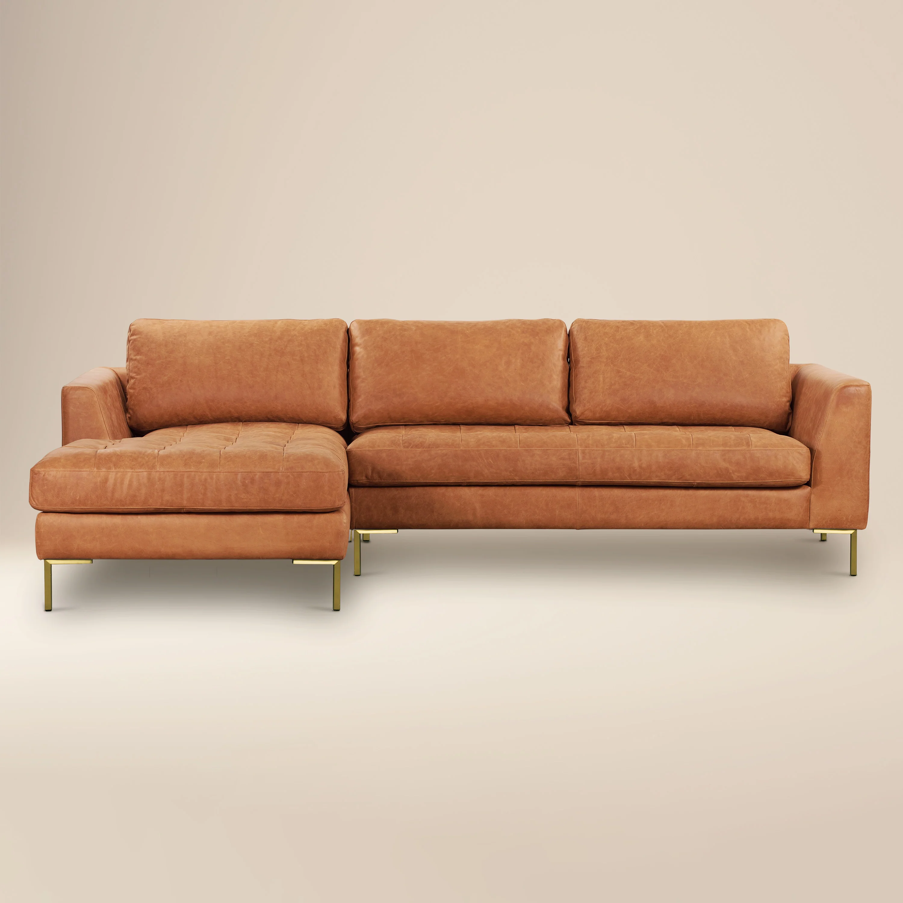 Calle 114" Leather Left-Facing Sectional Sofa | Cognac Tan - Image 14