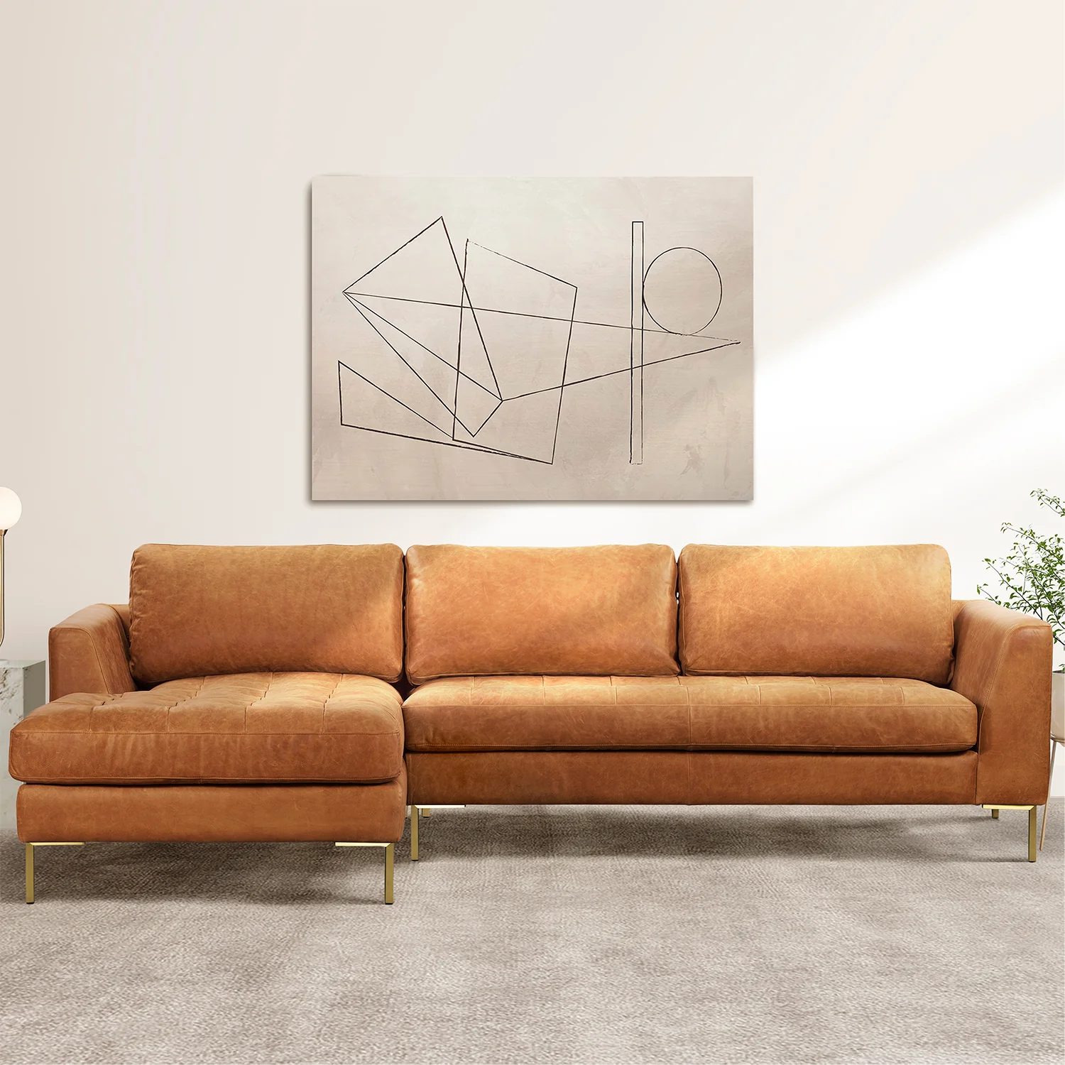 Calle 114" Leather Left-Facing Sectional Sofa | Cognac Tan - Image 15