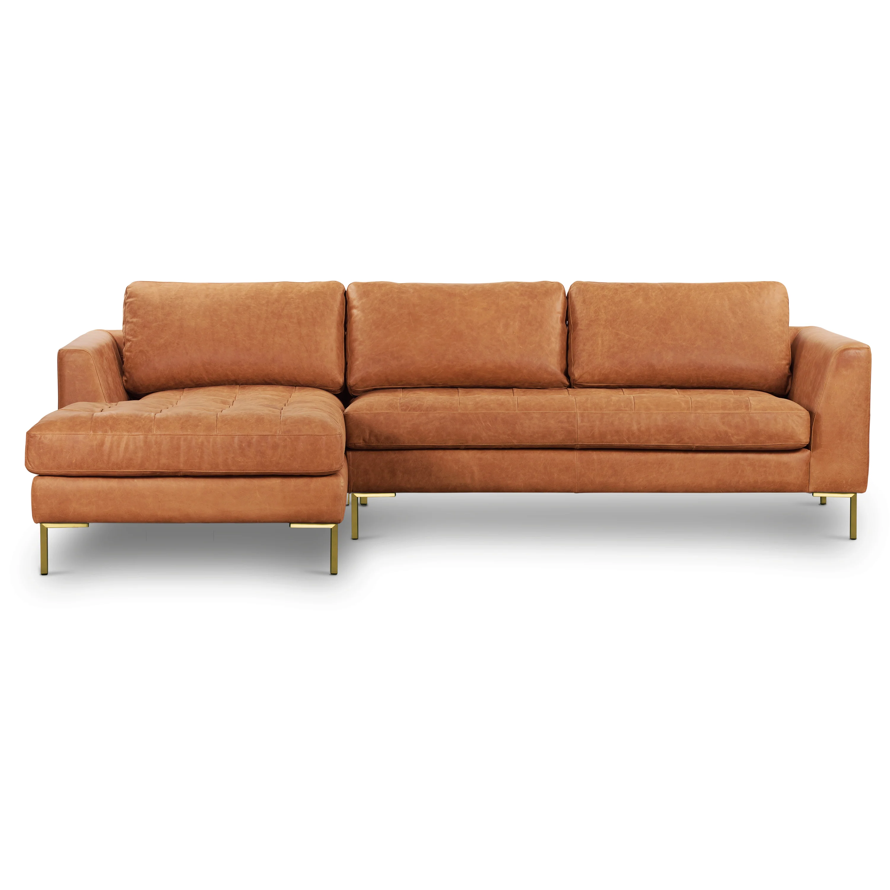 Calle 114" Leather Left-Facing Sectional Sofa | Cognac Tan - Image 16