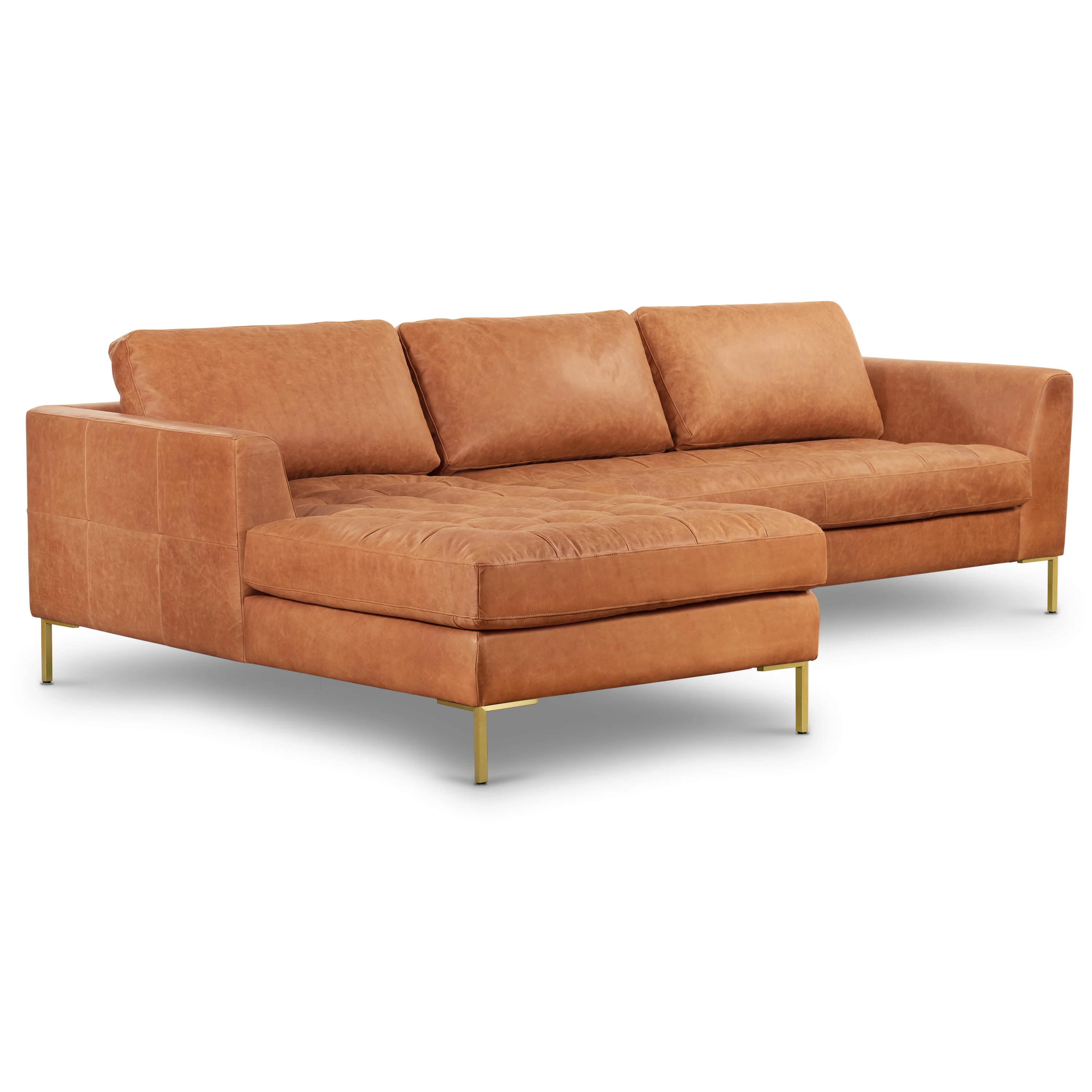 Calle 114" Leather Left-Facing Sectional Sofa | Cognac Tan - Image 17
