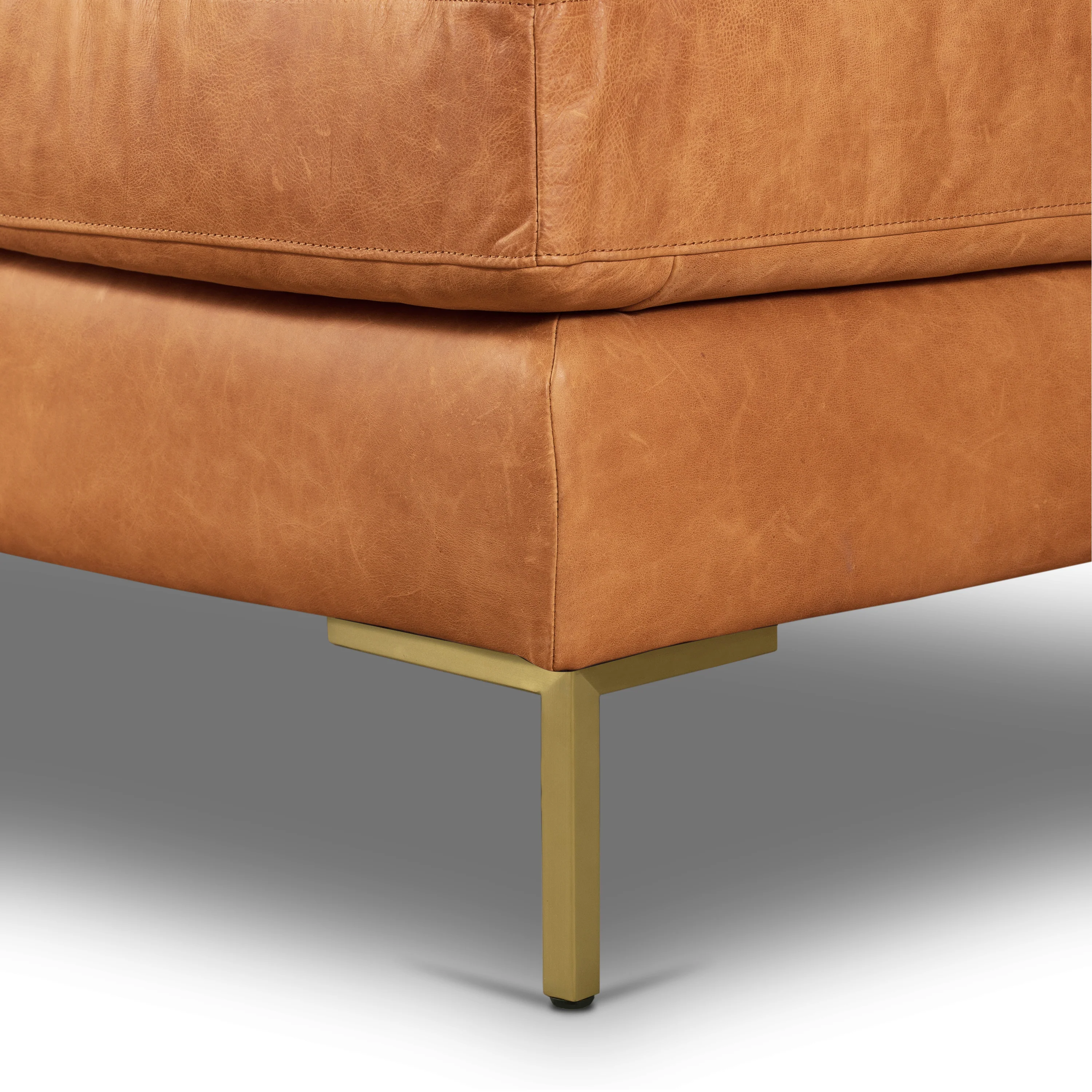 Calle 114" Leather Left-Facing Sectional Sofa | Cognac Tan - Image 23