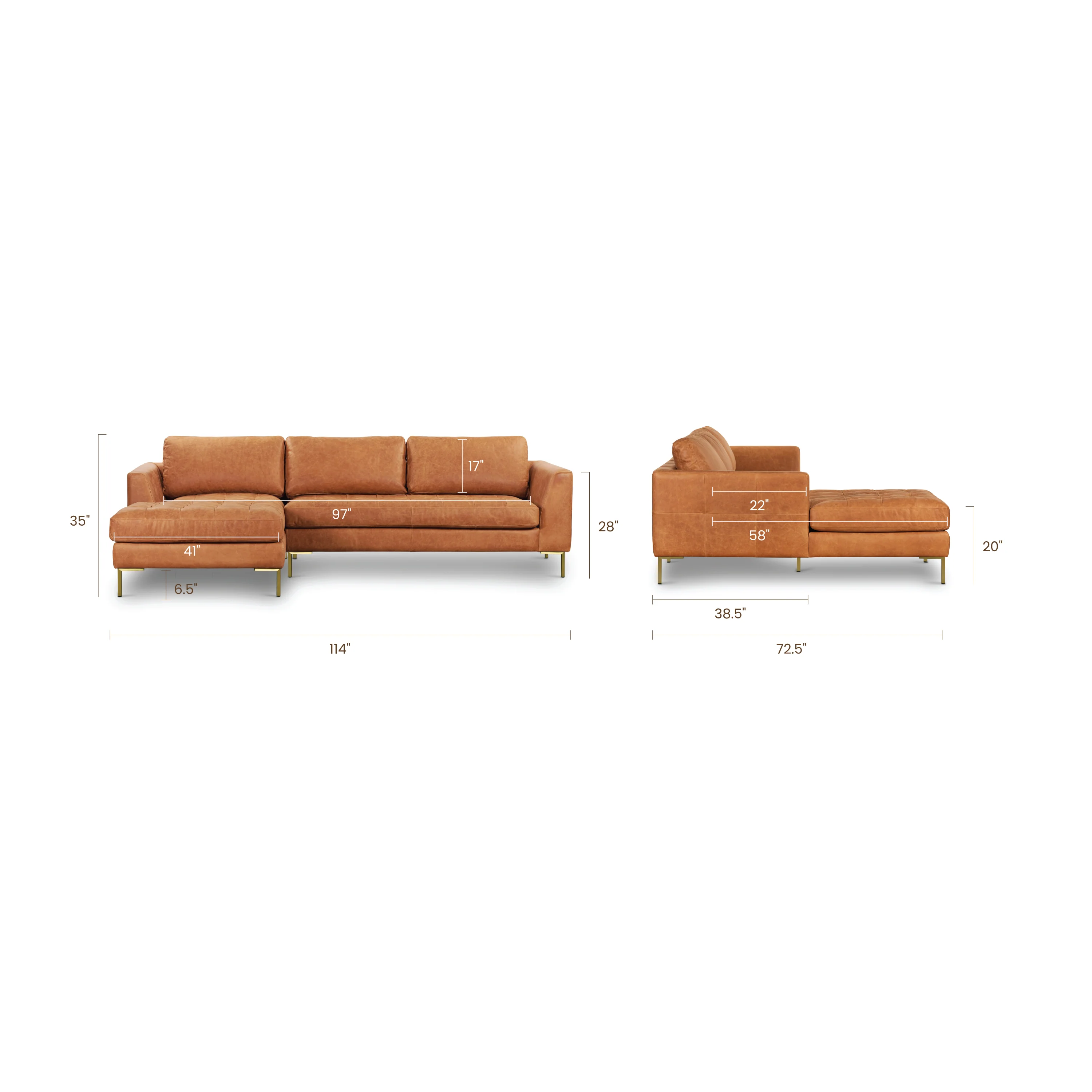 Calle 114" Leather Left-Facing Sectional Sofa | Cognac Tan - Image 26