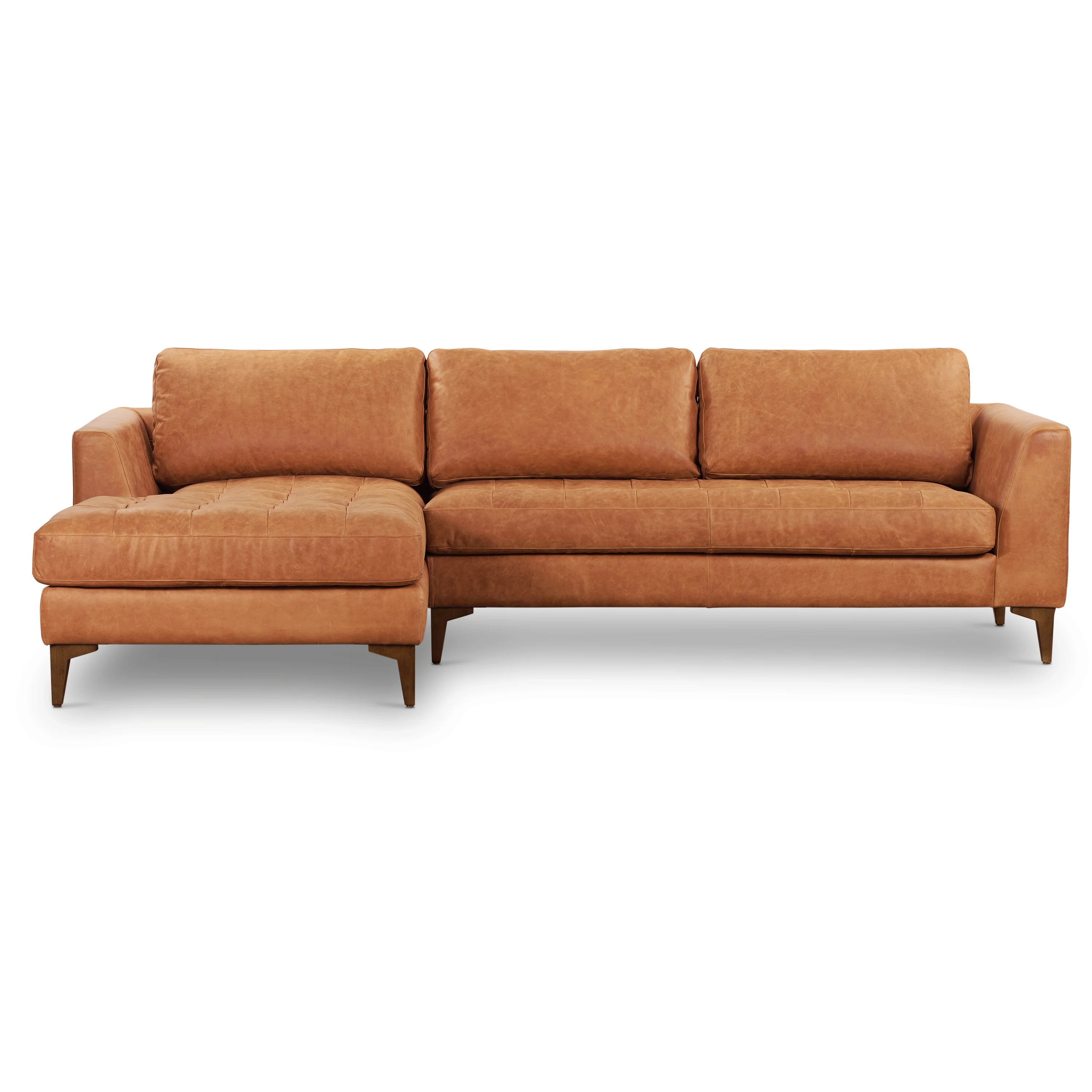 Calle 114" Leather Left-Facing Sectional Sofa | Cognac Tan - Image 3