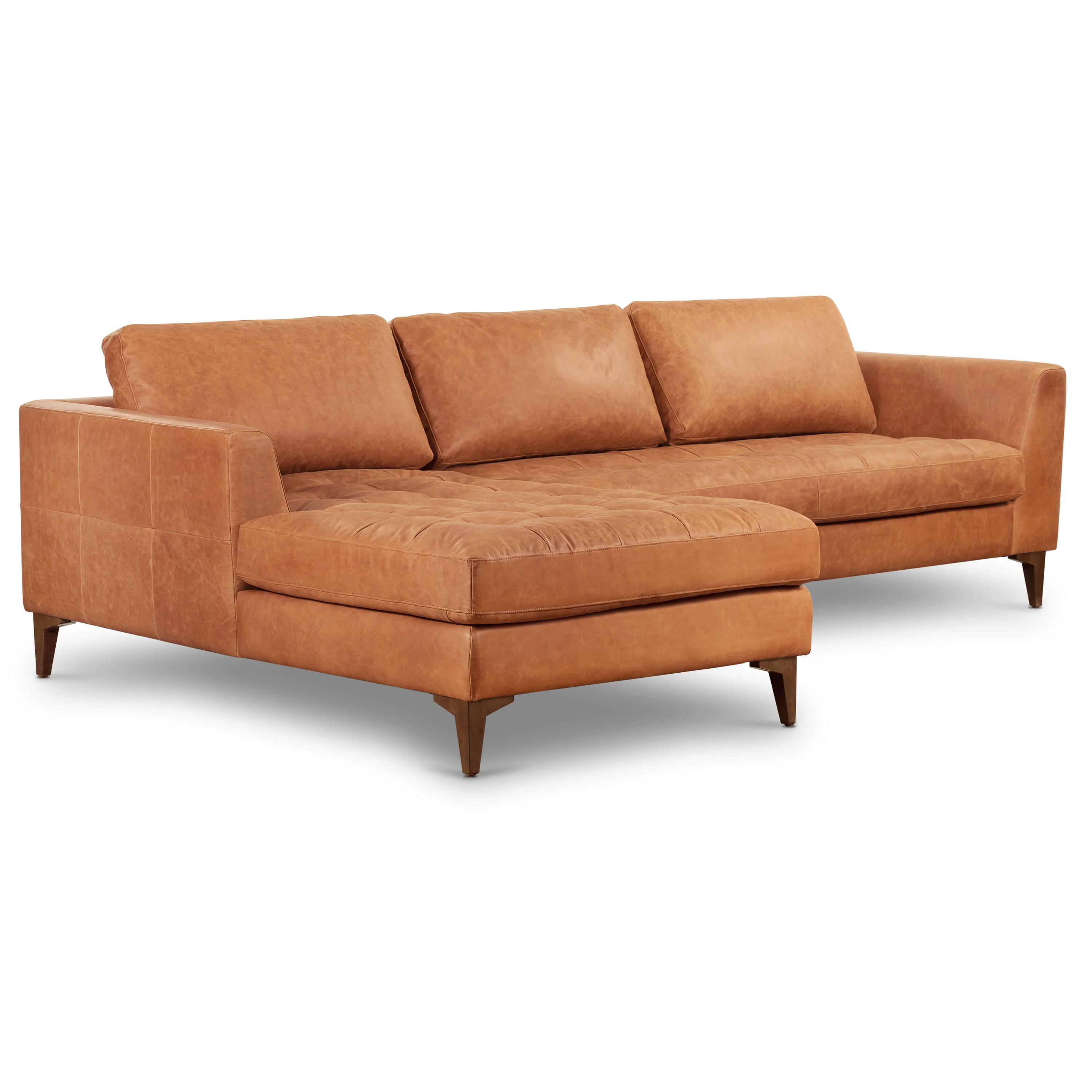 Calle 114" Leather Left-Facing Sectional Sofa | Cognac Tan - Image 4