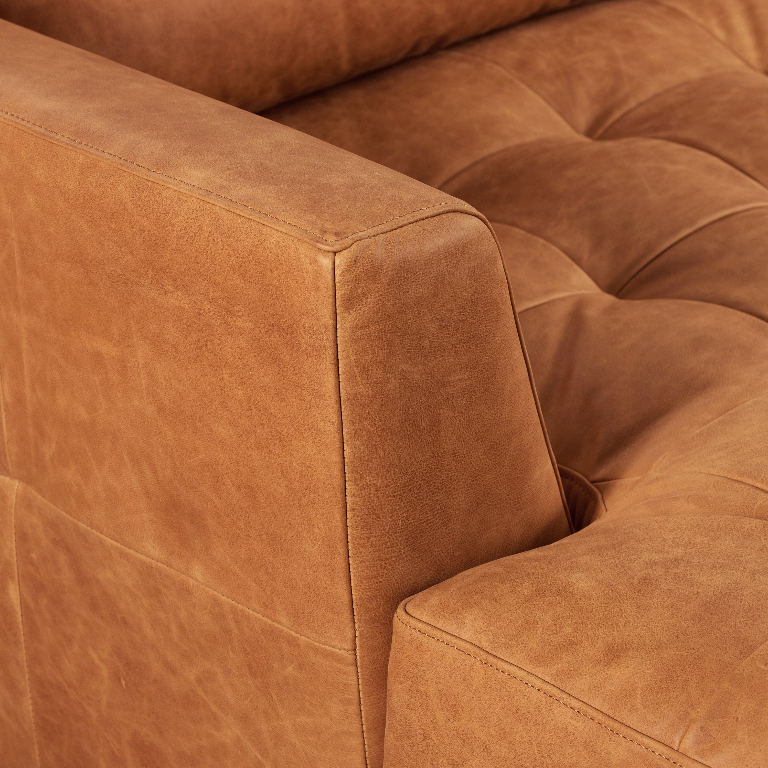 Calle 114" Leather Left-Facing Sectional Sofa | Cognac Tan - Image 8