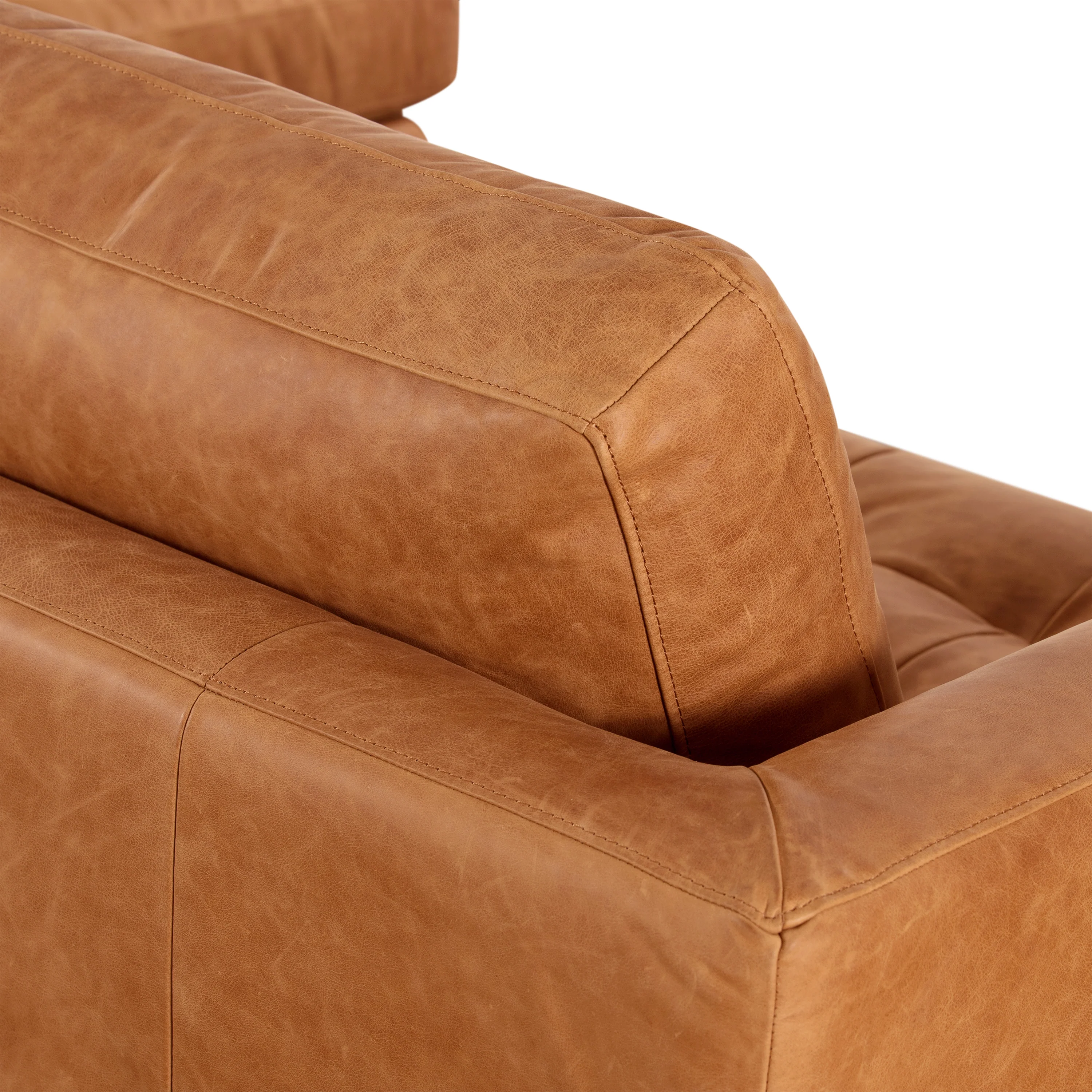 Calle 114" Leather Right-Facing Sectional Sofa | Cognac Tan - Image 10