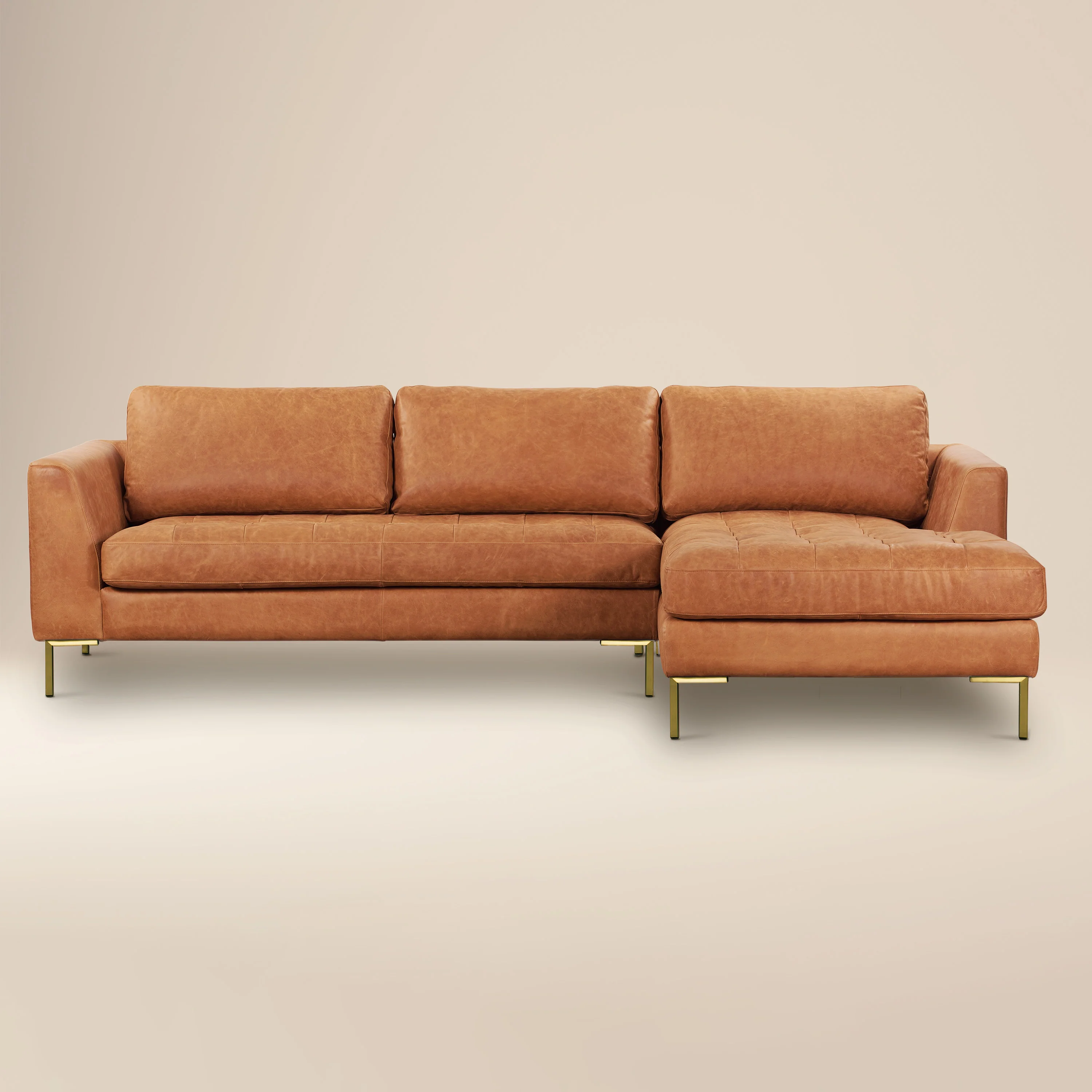 Calle 114" Leather Right-Facing Sectional Sofa | Cognac Tan - Image 14