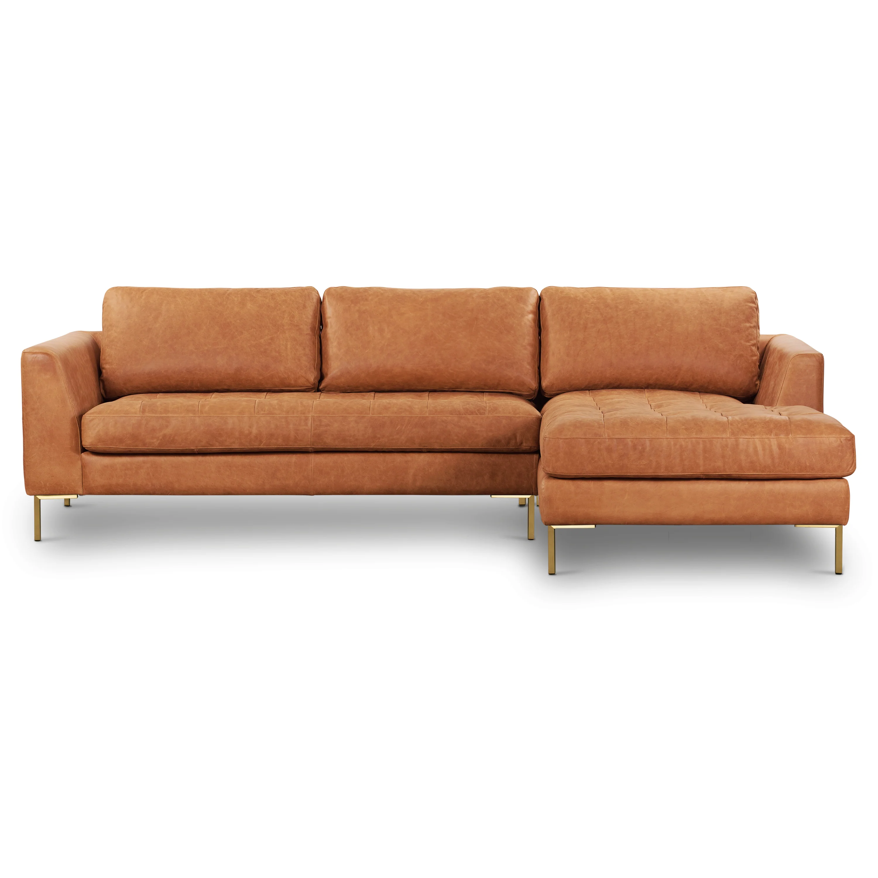 Calle 114" Leather Right-Facing Sectional Sofa | Cognac Tan - Image 16