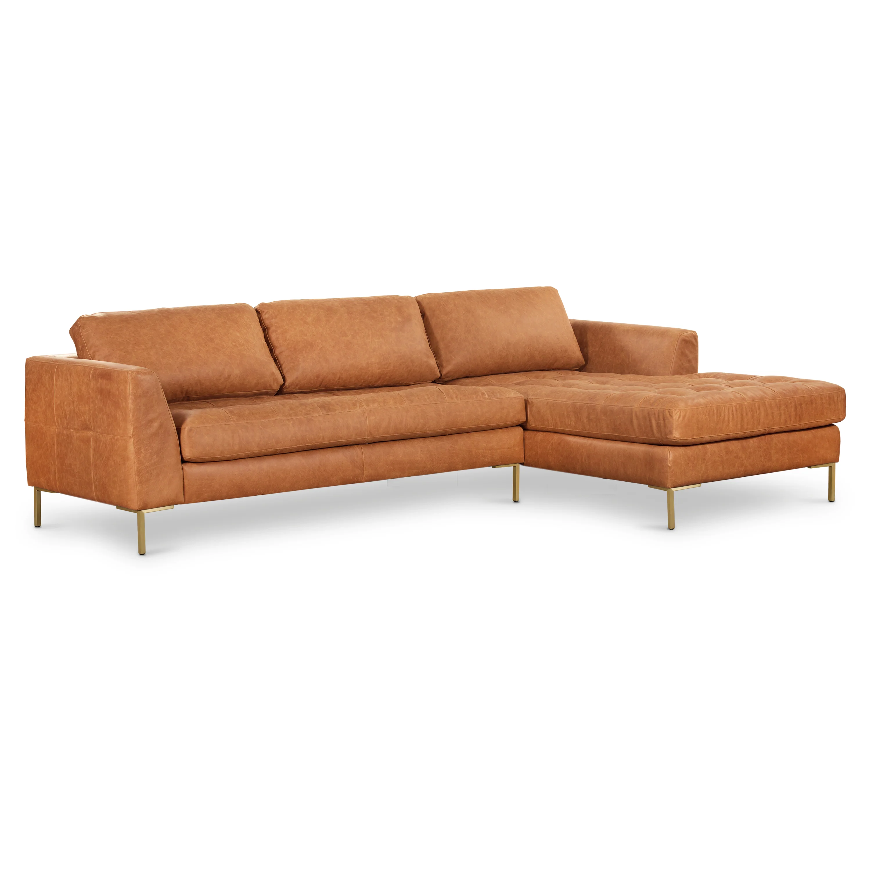 Calle 114" Leather Right-Facing Sectional Sofa | Cognac Tan - Image 18