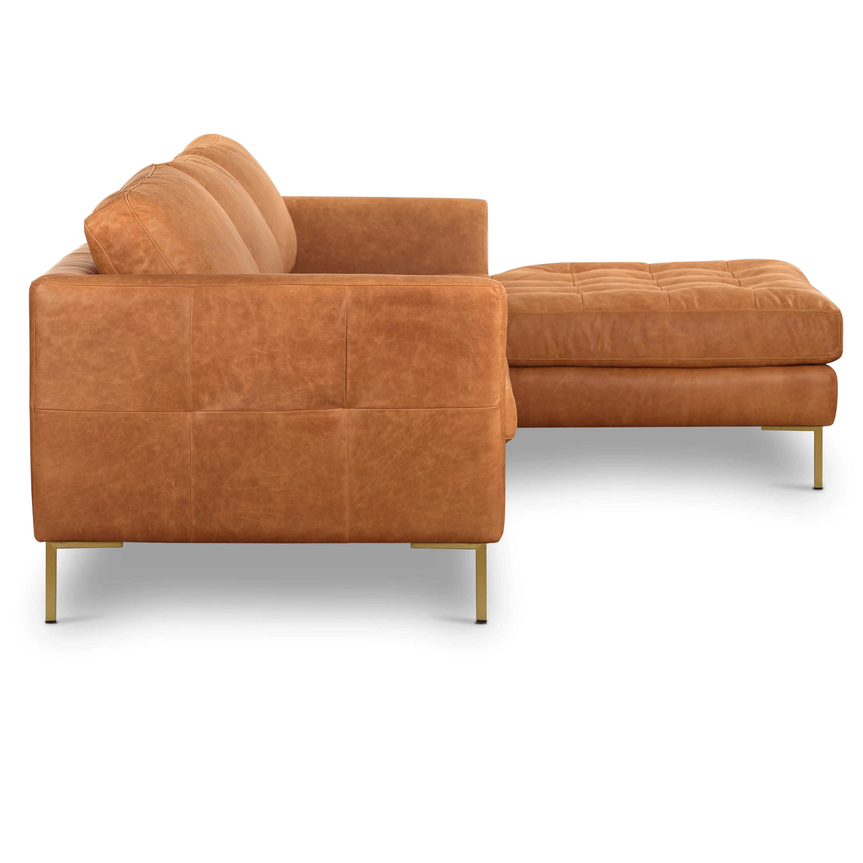 Calle 114" Leather Right-Facing Sectional Sofa | Cognac Tan - Image 19