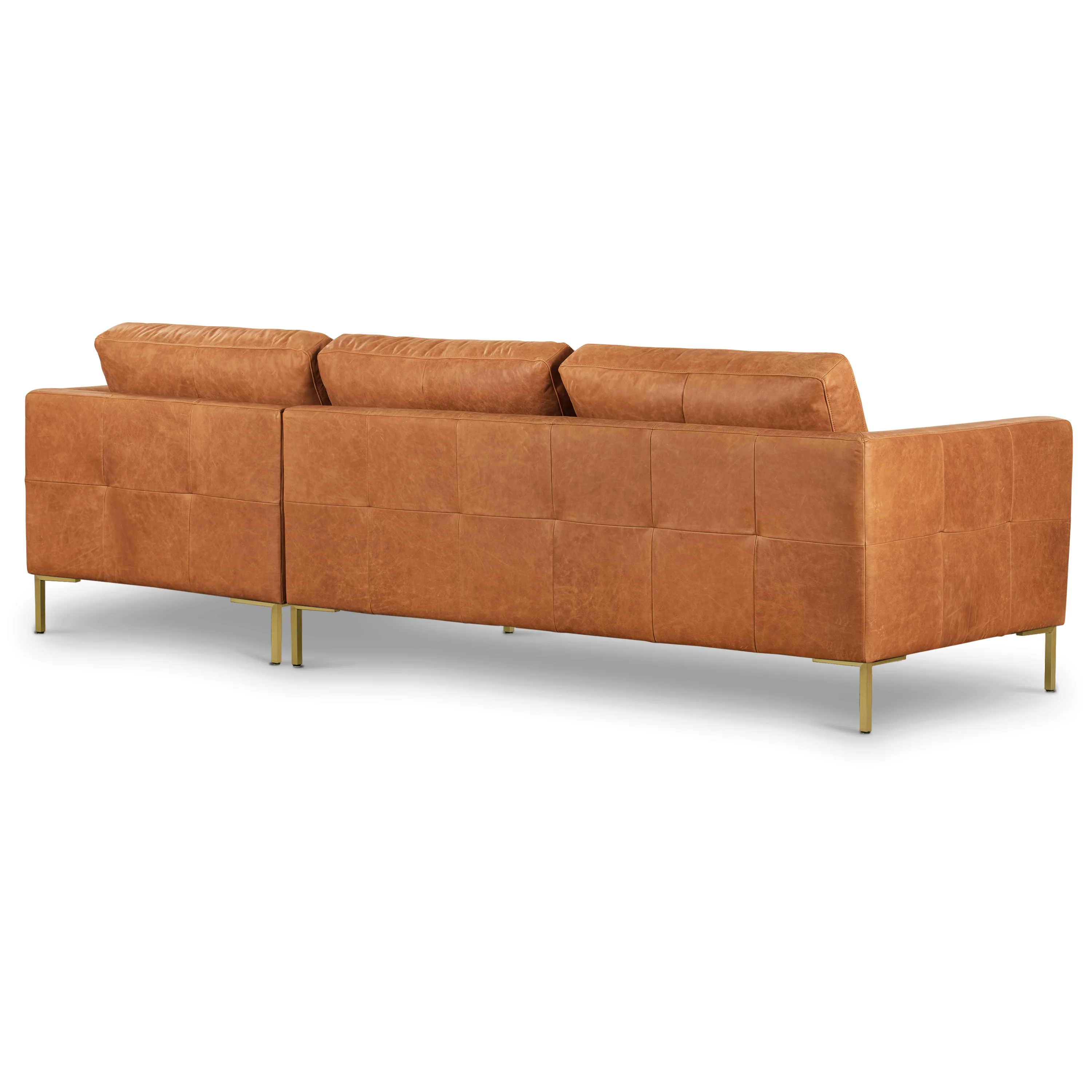 Calle 114" Leather Right-Facing Sectional Sofa | Cognac Tan - Image 20