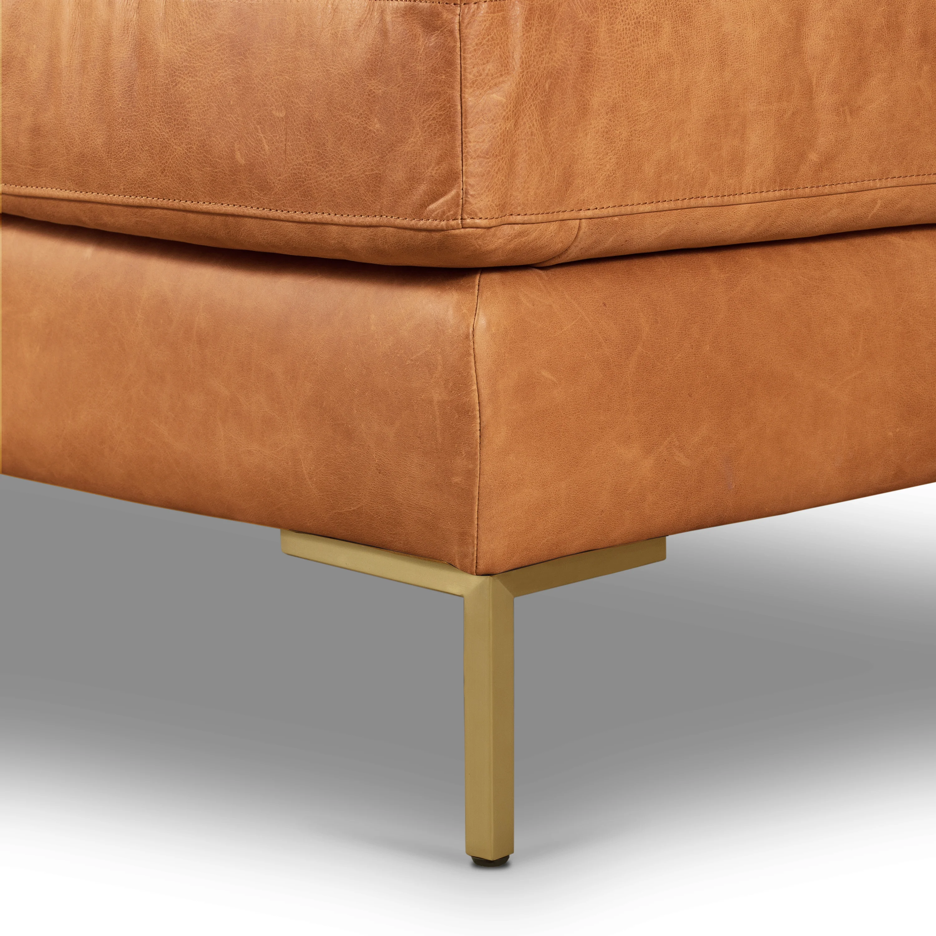 Calle 114" Leather Right-Facing Sectional Sofa | Cognac Tan - Image 23