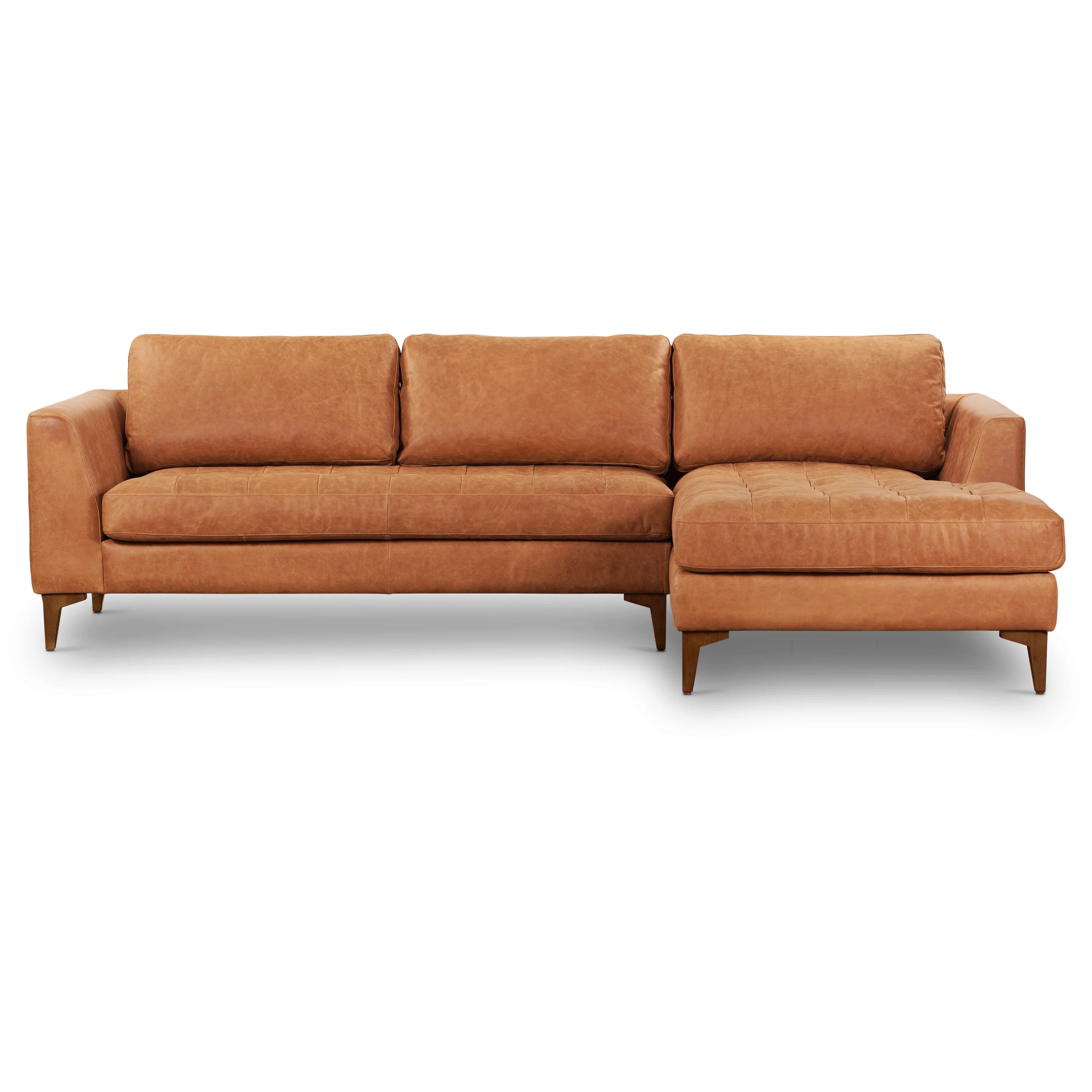 Calle 114" Leather Right-Facing Sectional Sofa | Cognac Tan - Image 3