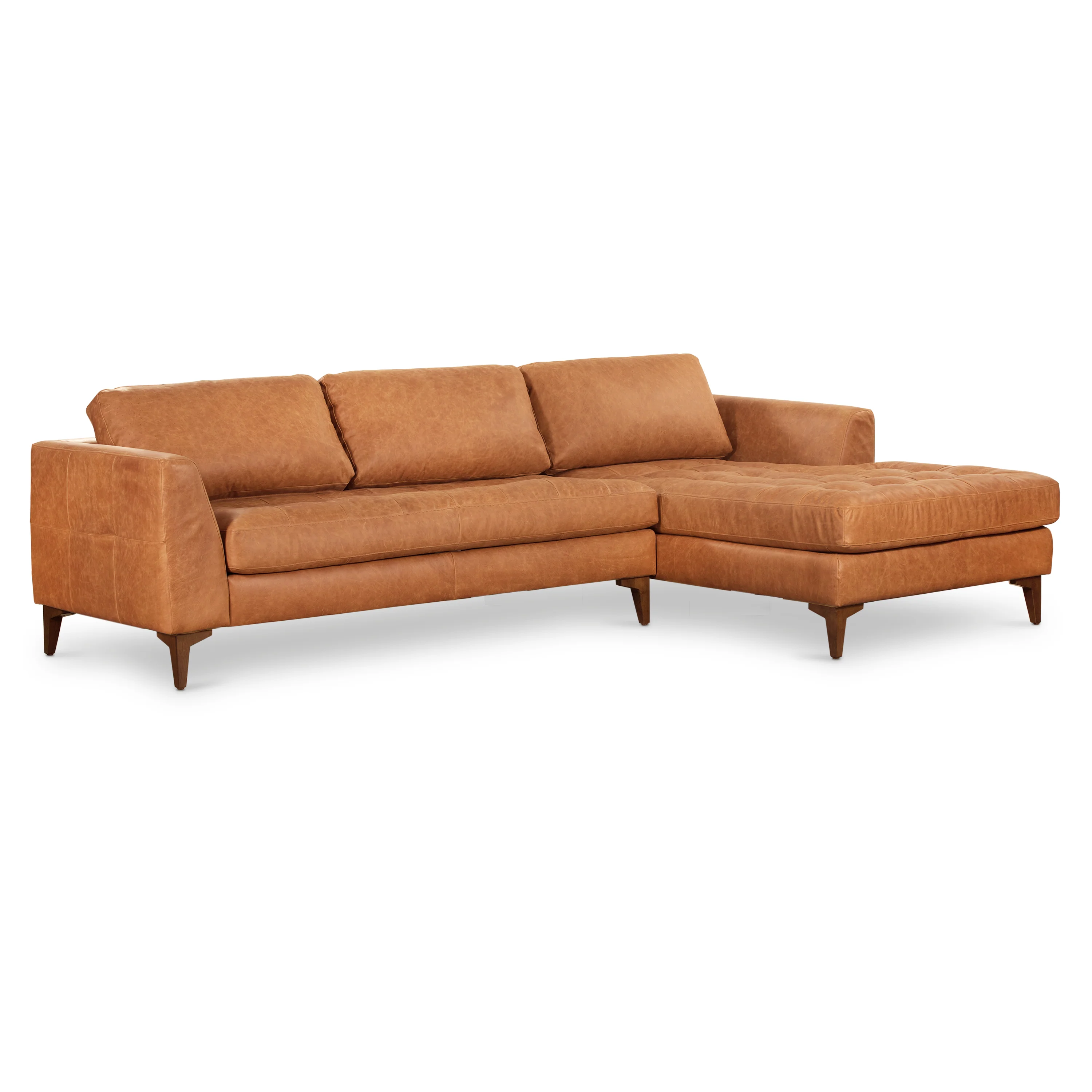 Calle 114" Leather Right-Facing Sectional Sofa | Cognac Tan - Image 4