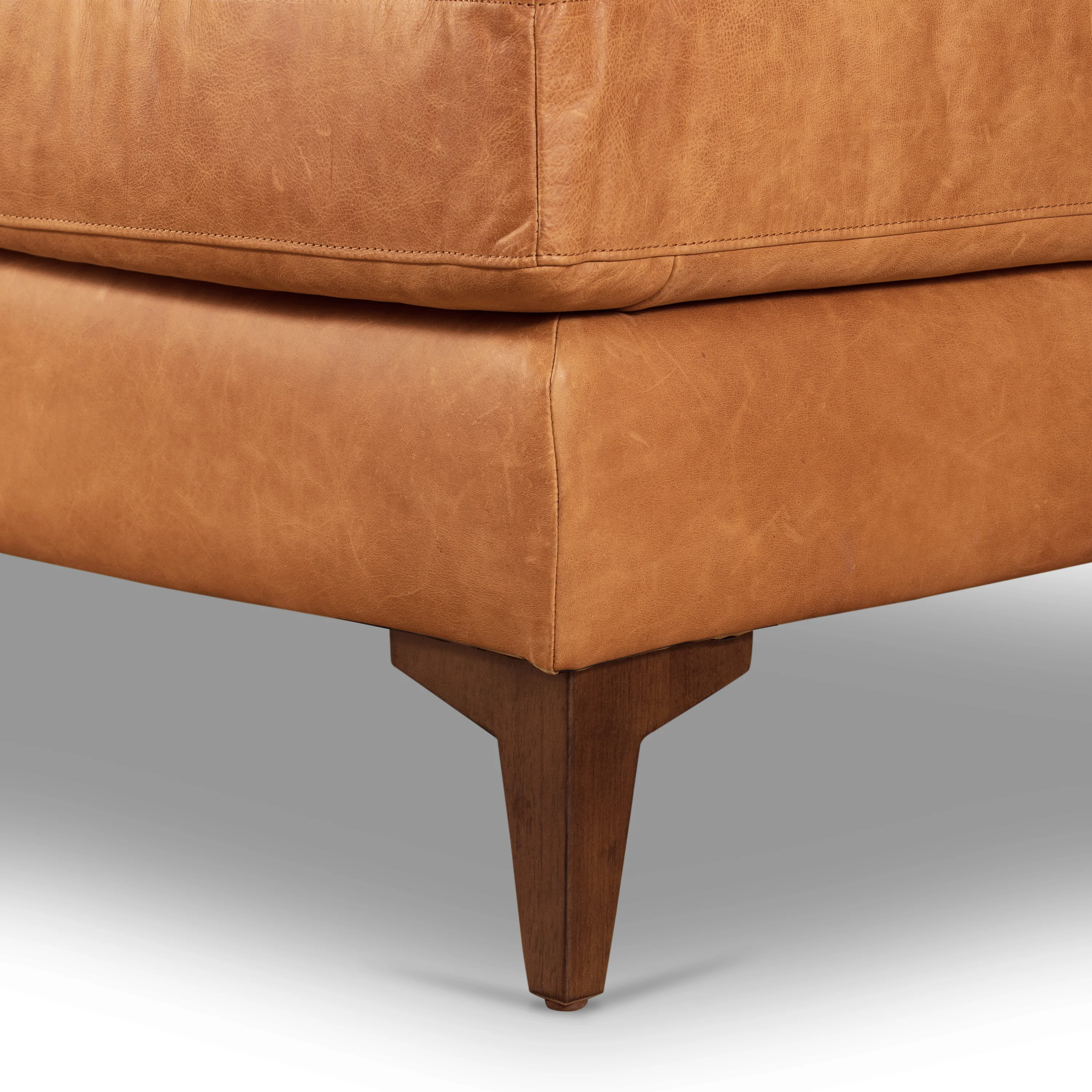 Calle 114" Leather Right-Facing Sectional Sofa | Cognac Tan - Image 9