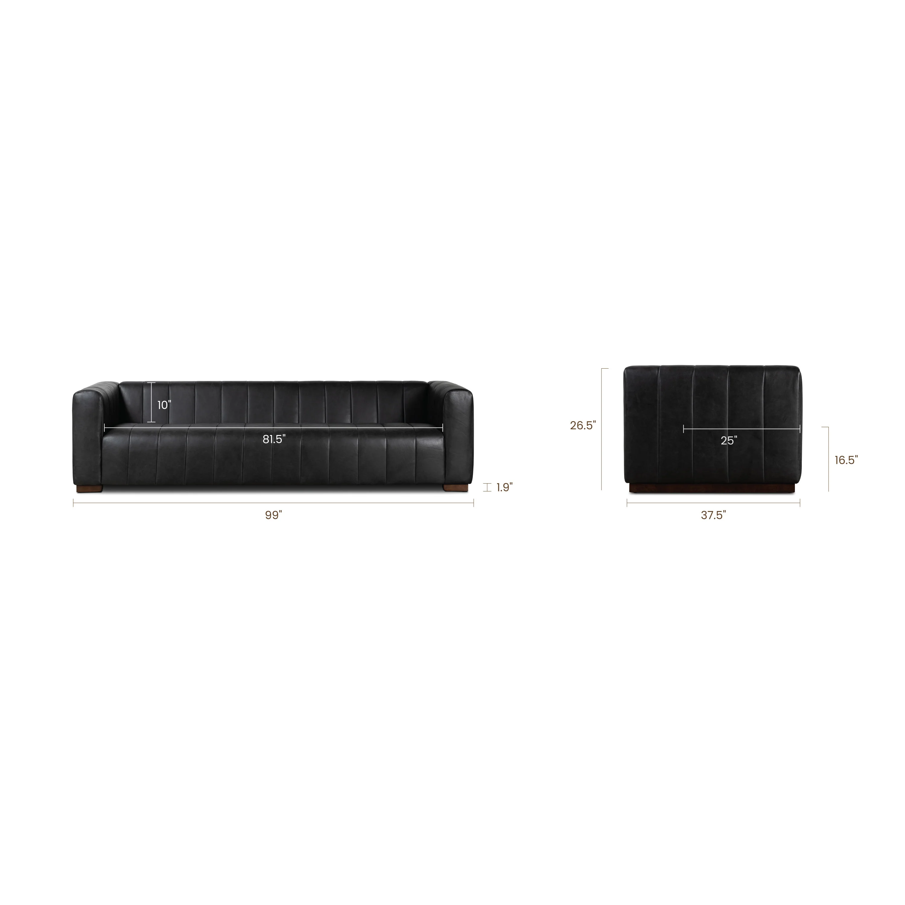 Canale 99" Leather Sofa | Onyx Black - Image 15