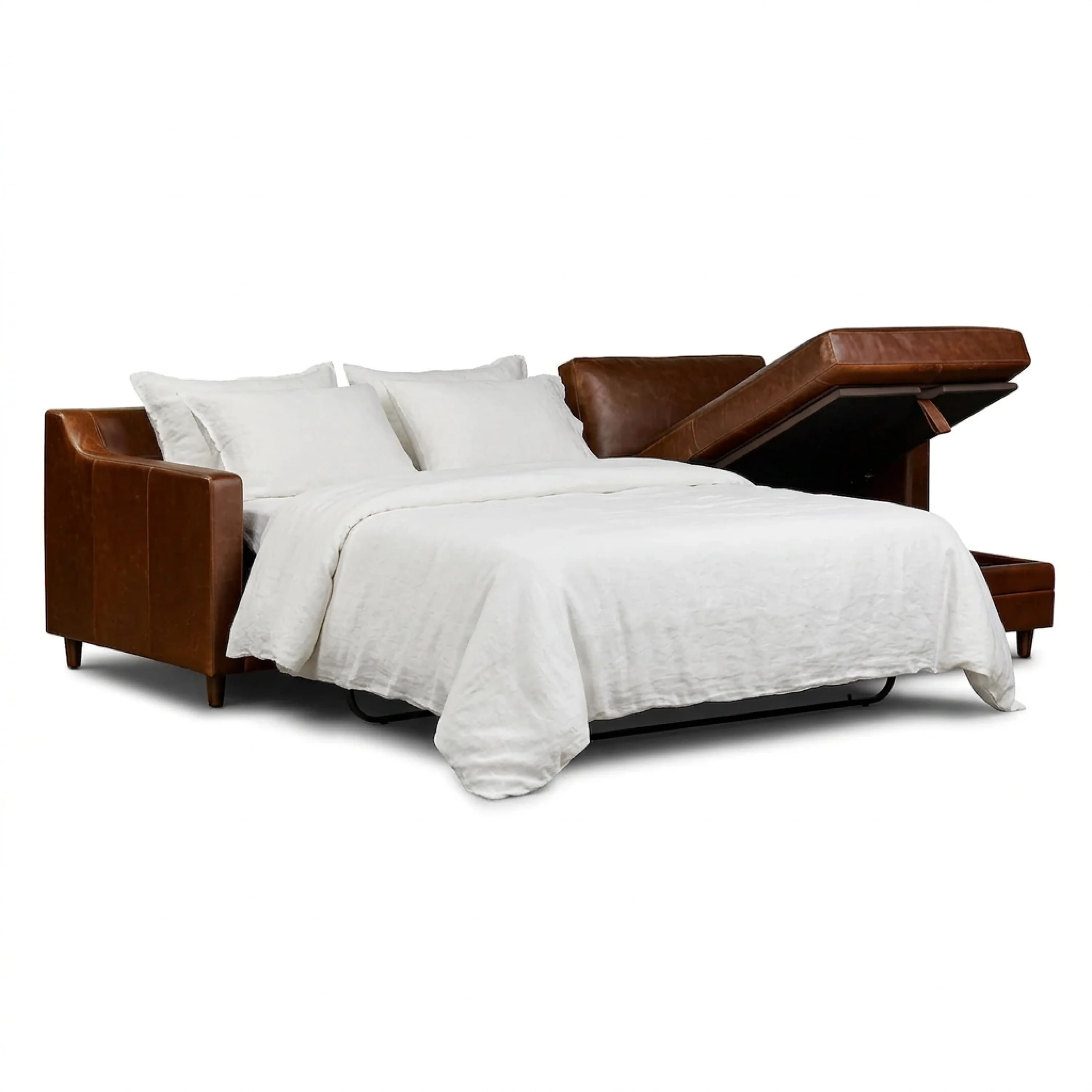 Harper 113.5" Leather Right-Facing Pull-Out Sleeper Sectional Sofa | Oscuro Brown - Image 2