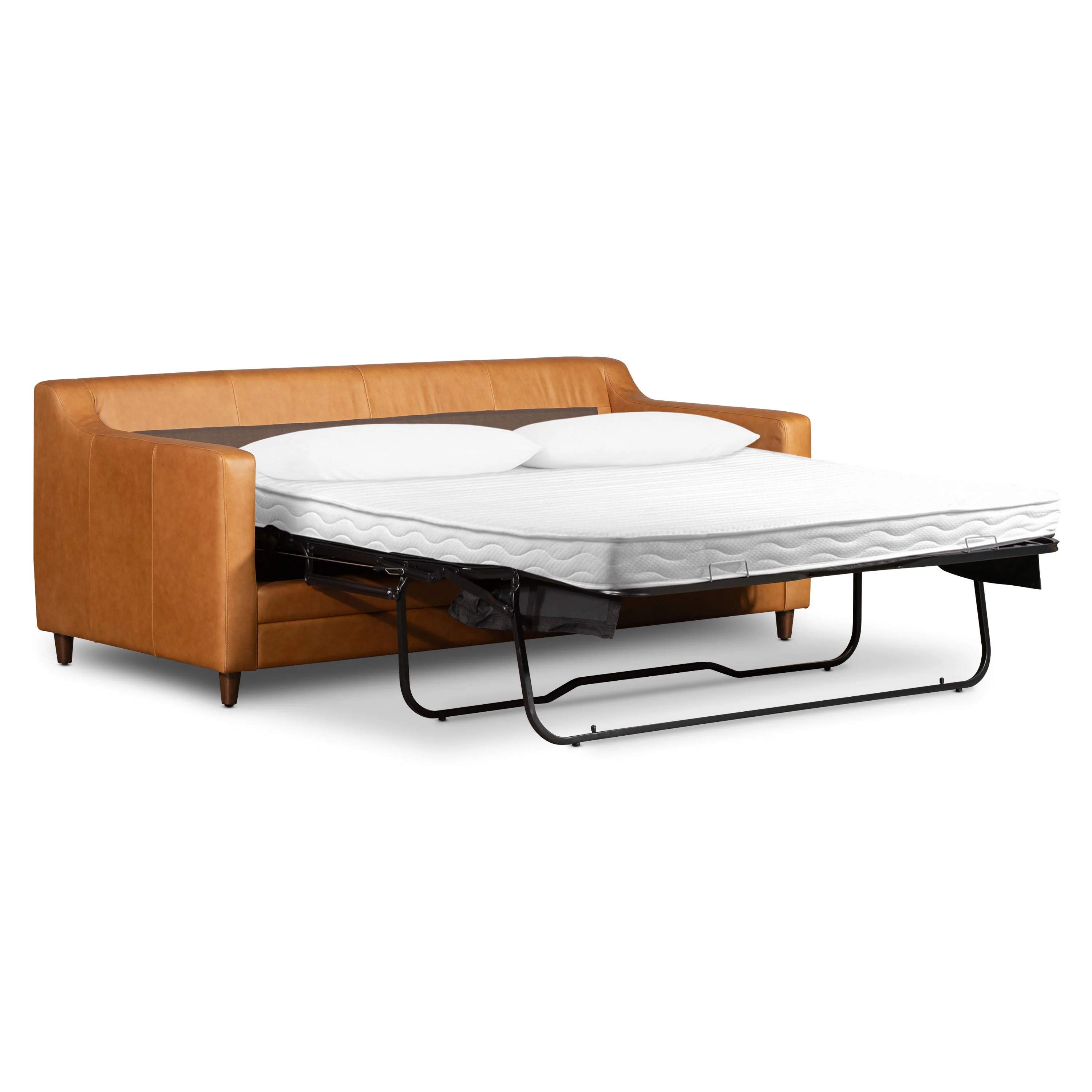 Harper 82" Leather Pull-Out Convertible Sleeper Sofa | Cognac Tan - Image 8