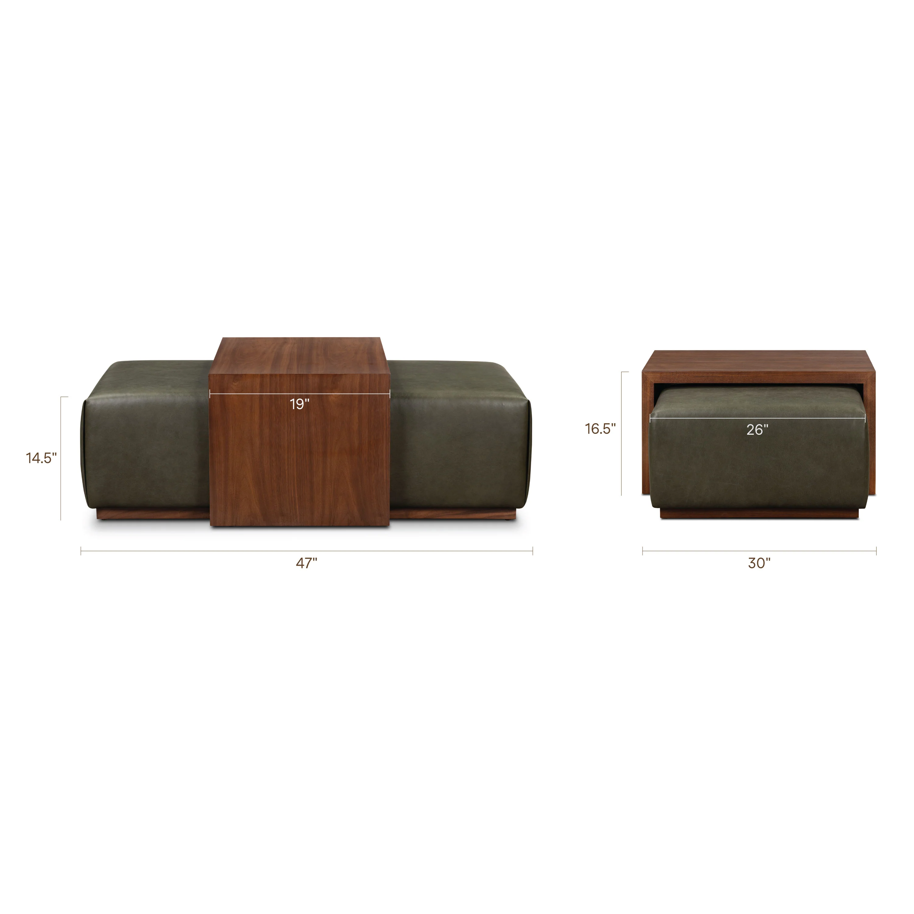 Jarmo Leather Ottoman with Walnut Table | Olivine Green - Image 14