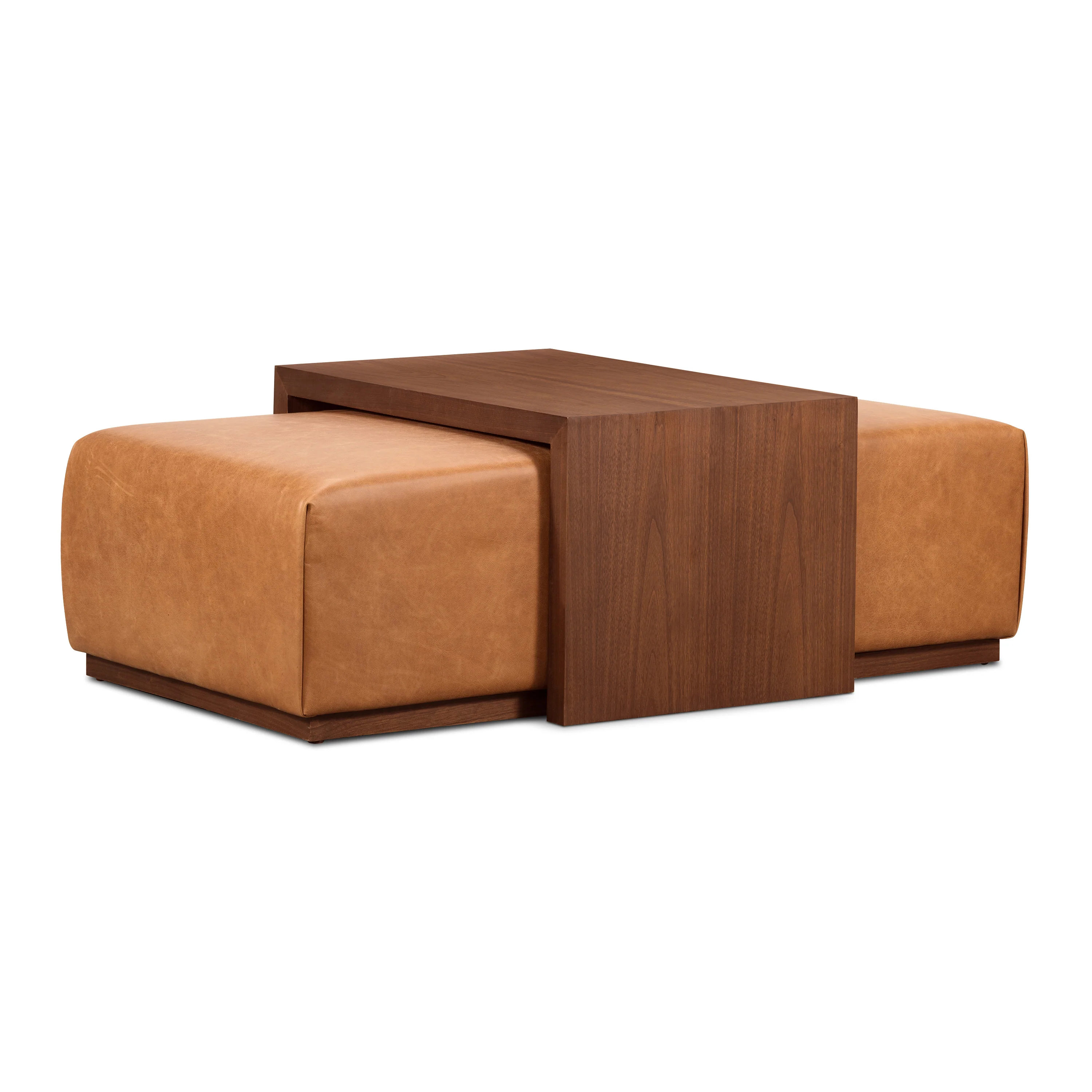 Jarmo Leather Ottoman with Walnut Table | Saddle Tan - Image 2