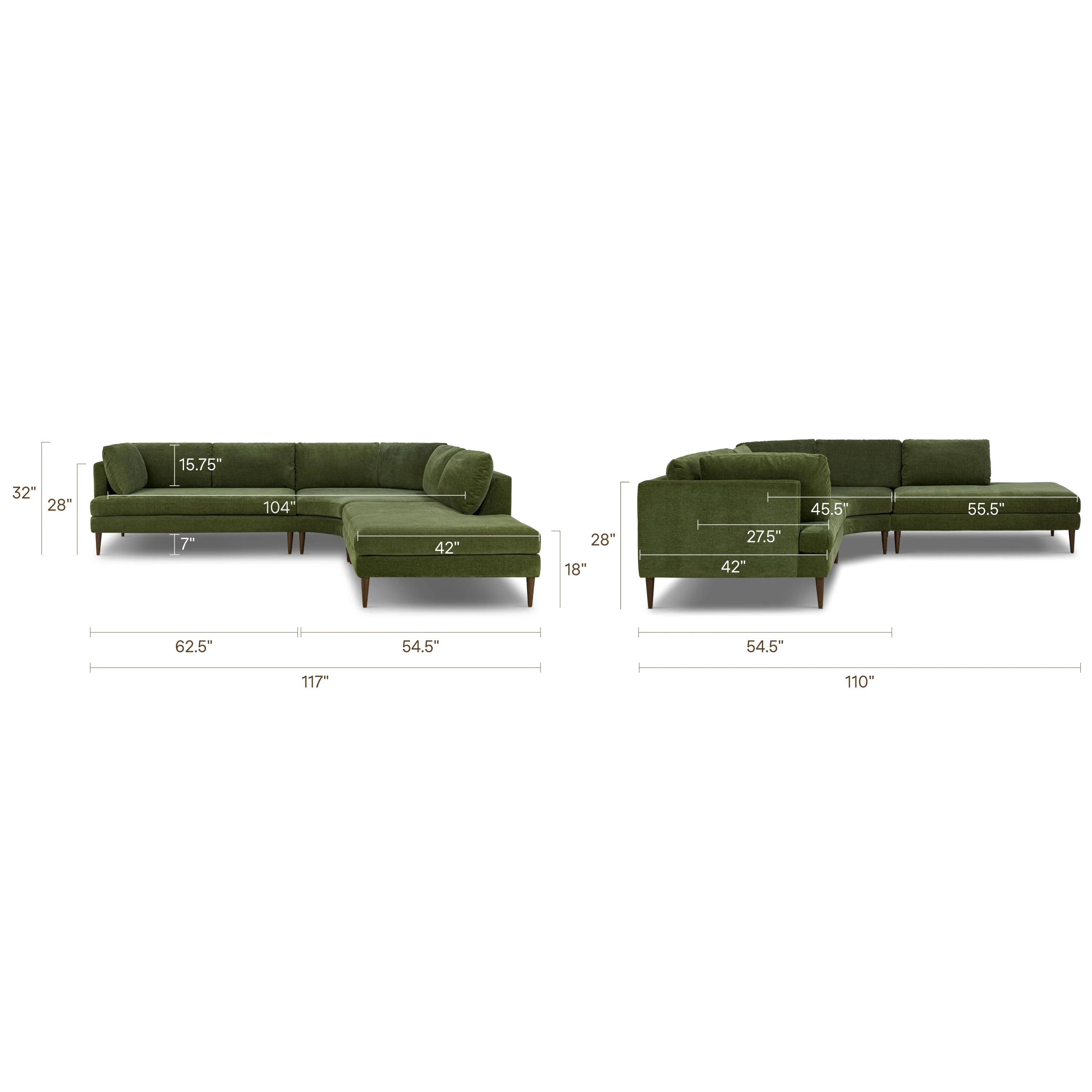 Lucerne Right-Facing Bumper Chaise Sectional | Distressed Green - Image 17