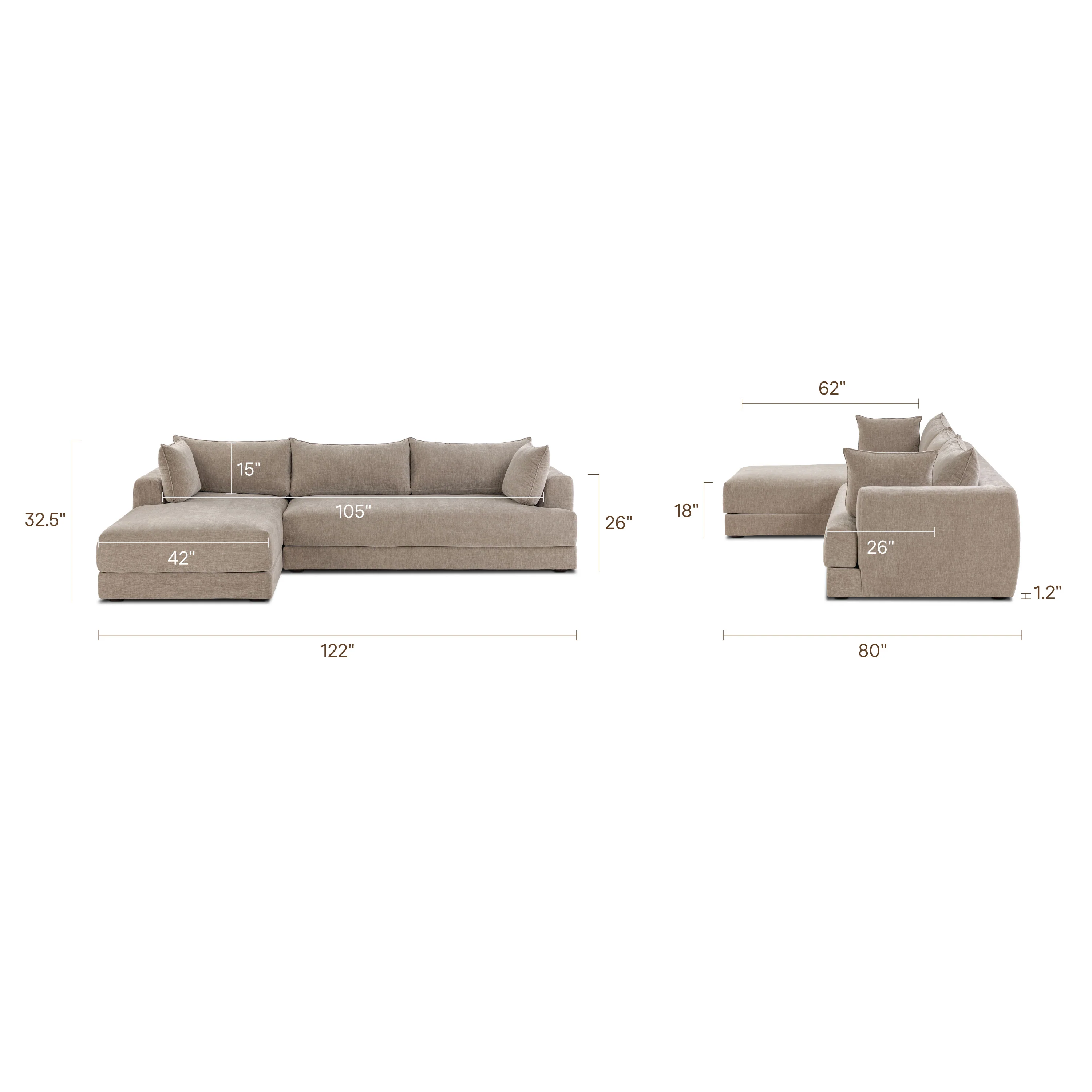 Marcel Left-Facing Sectional | Taupe Brown - Image 19