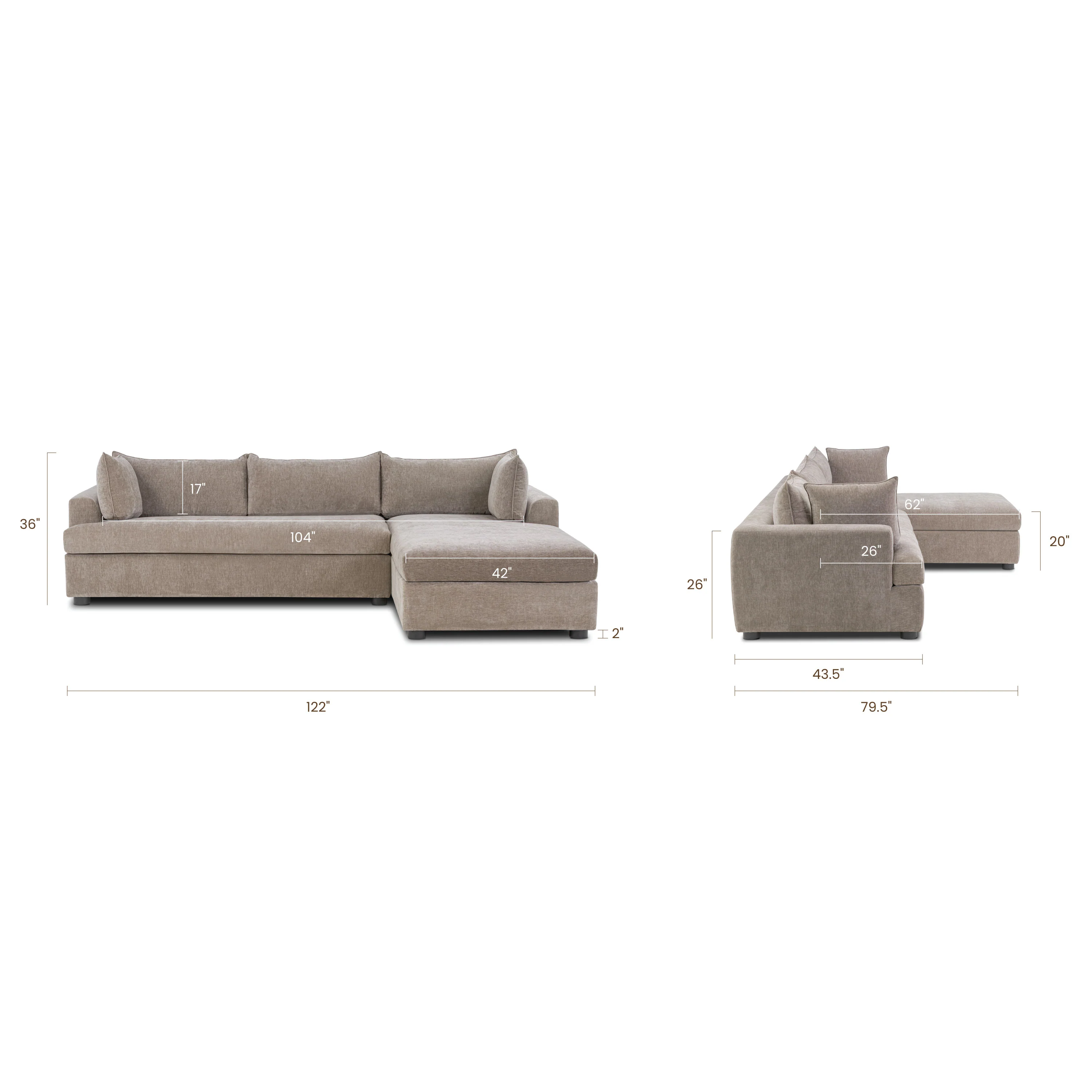 Milo Right-Facing Sleeper Sectional | Taupe Brown - Image 22