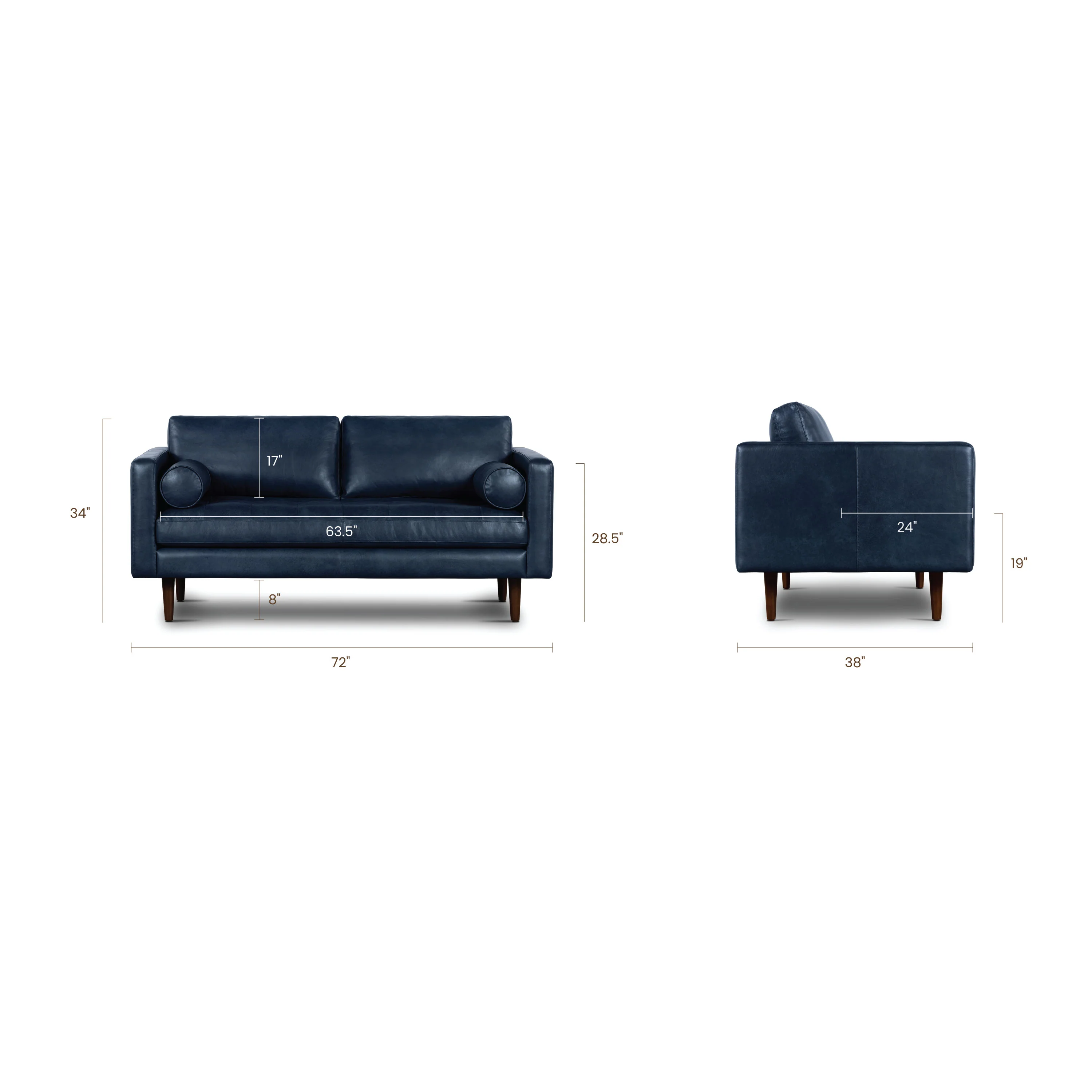 Napa 72" Leather Apartment Sofa | Midnight Blue - Image 20