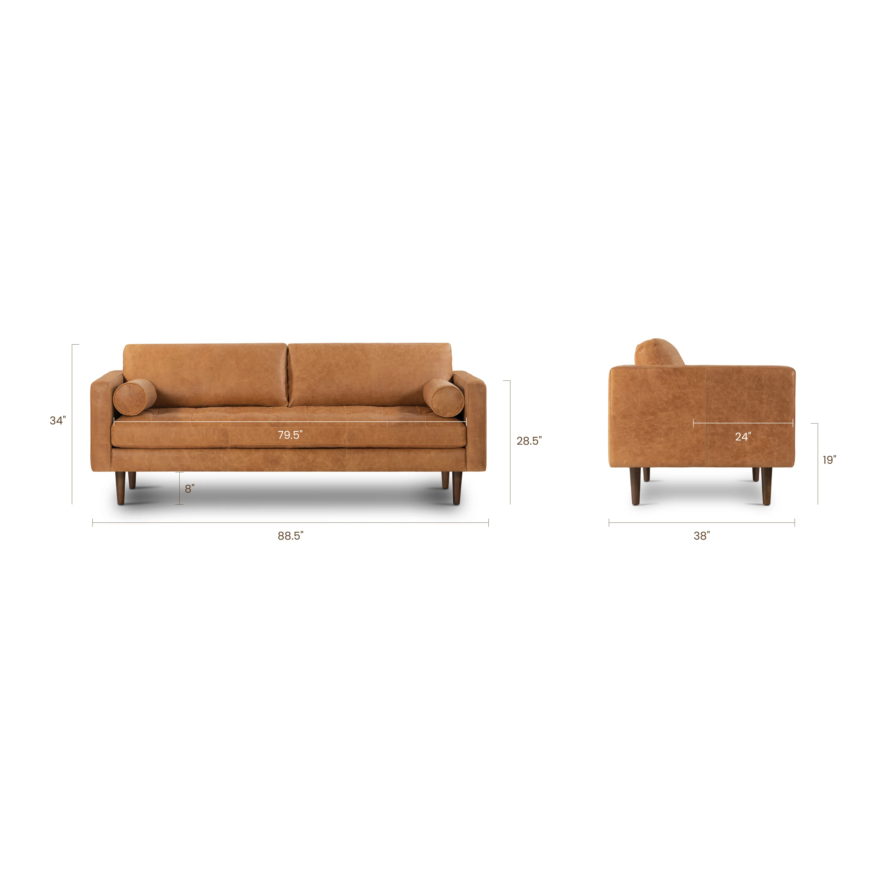 Napa 88.5” Leather Sofa | Cognac Tan - Image 15