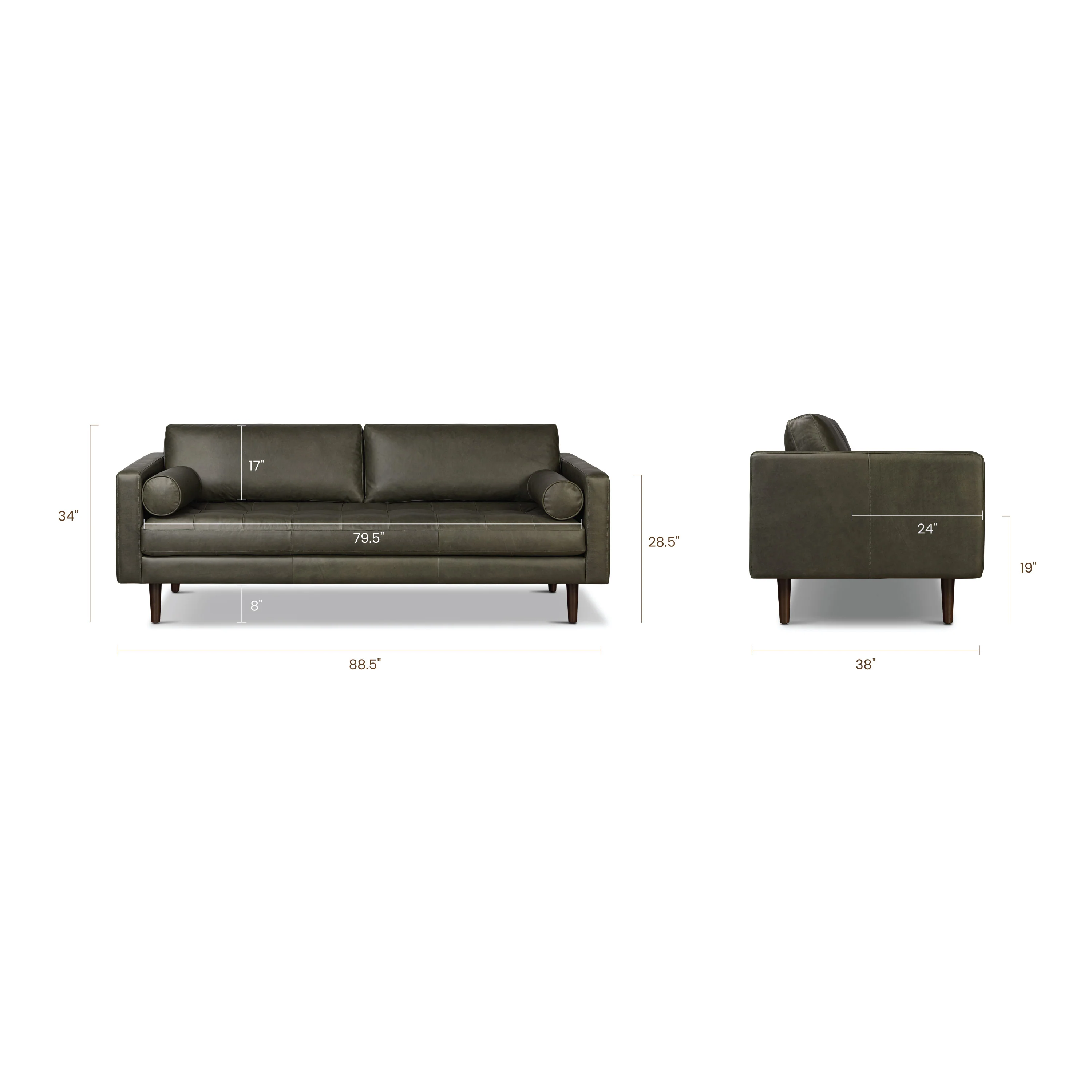 Napa 88.5” Leather Sofa | Olivine Green - Image 16