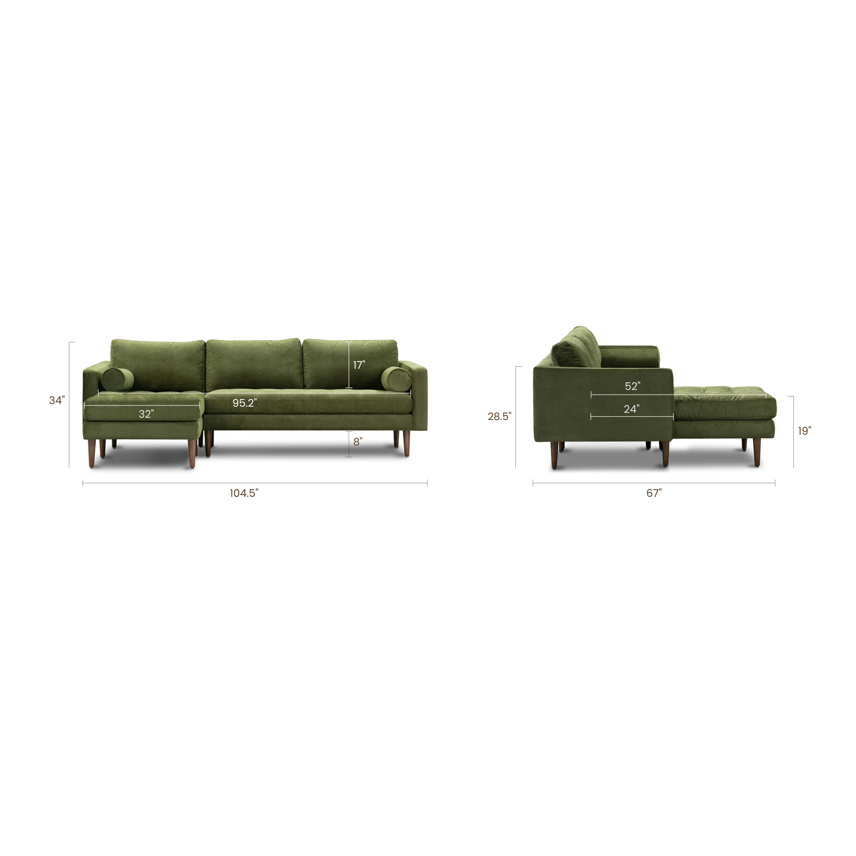 Napa Velvet Left-Facing Sectional Sofa | Distressed Green - Image 12