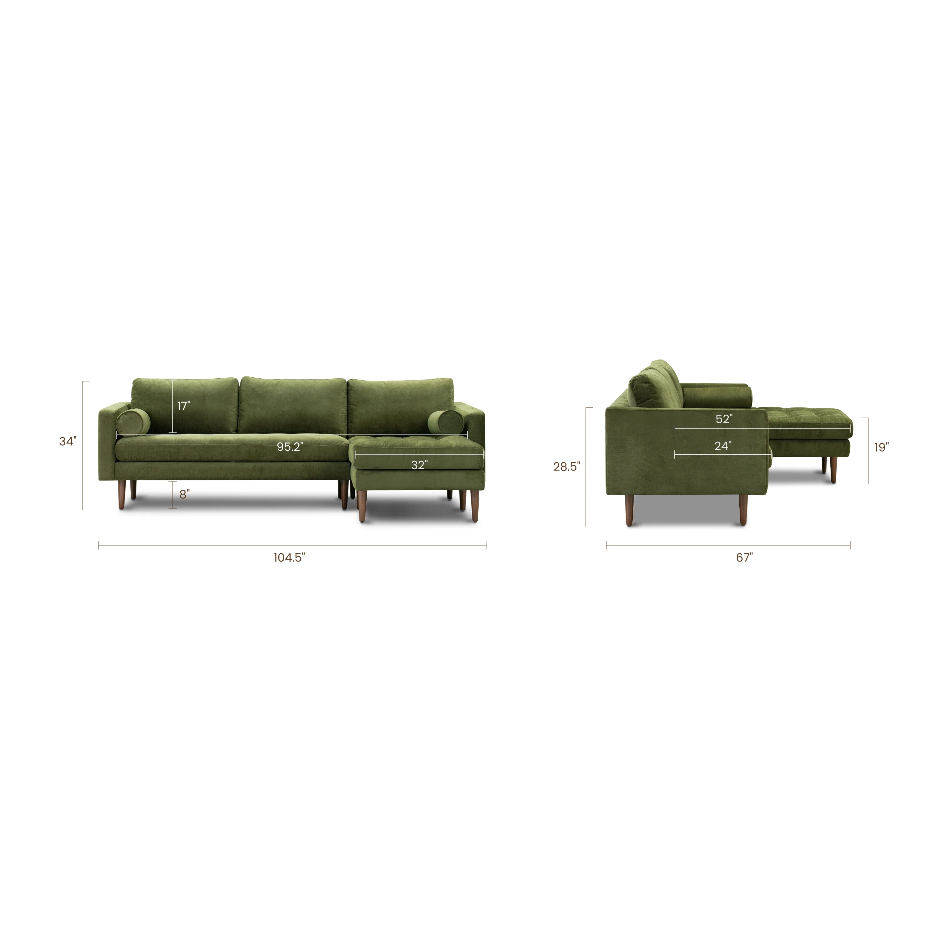 Napa Velvet Right-Facing Sectional Sofa | Distressed Green - Image 10