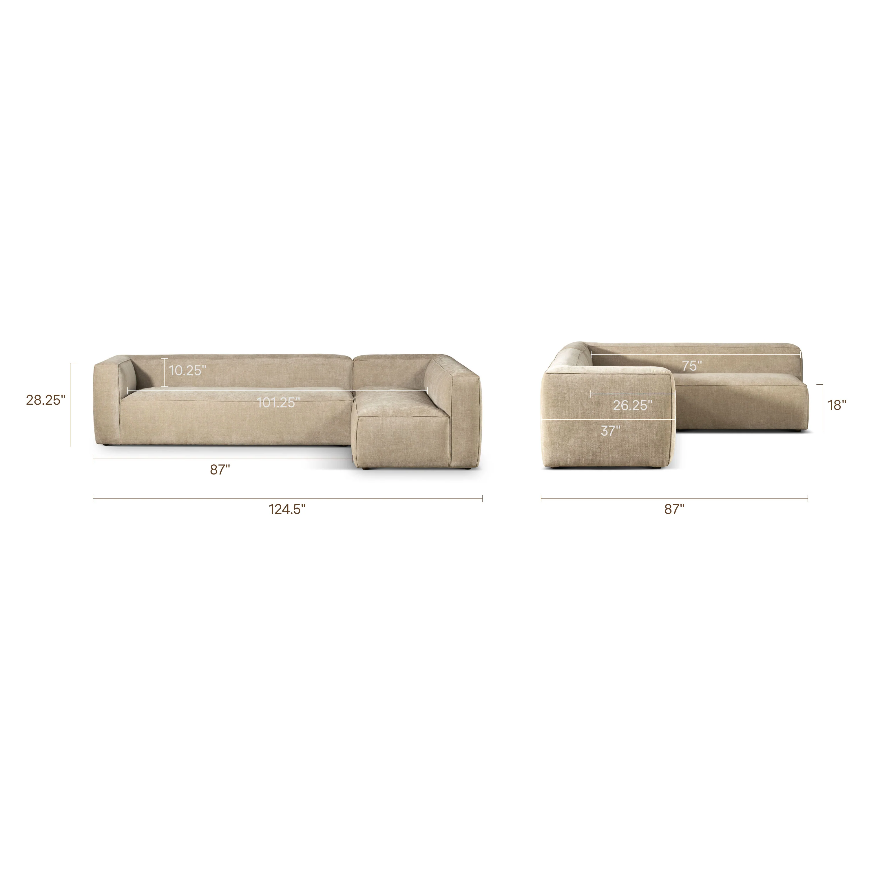Piazza 124.5" L-Shaped Sectional | Canvas Brown - Image 19