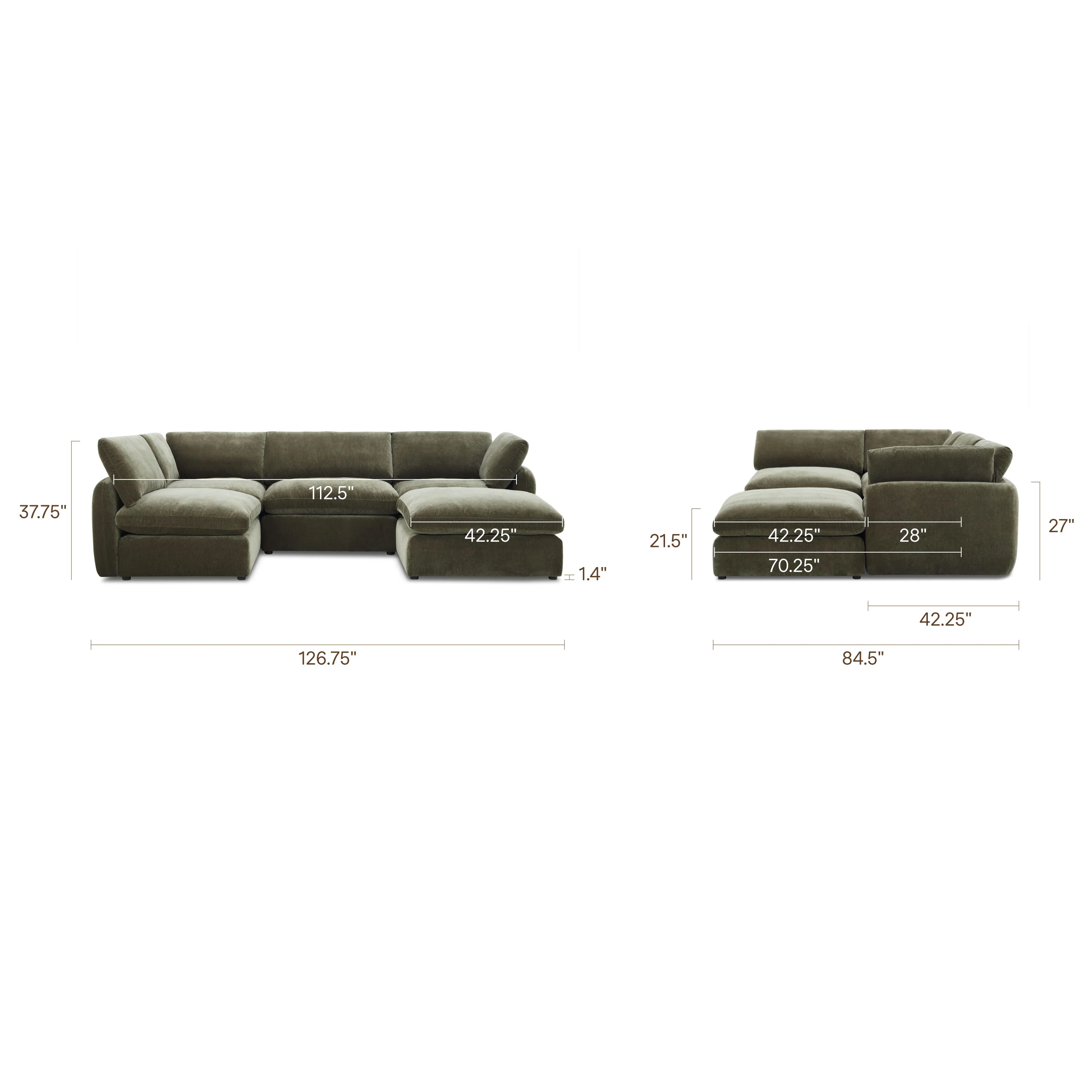 Tonga Modular 5-Piece U-Shaped Double Chaise Sectional | Lume Green - Image 14