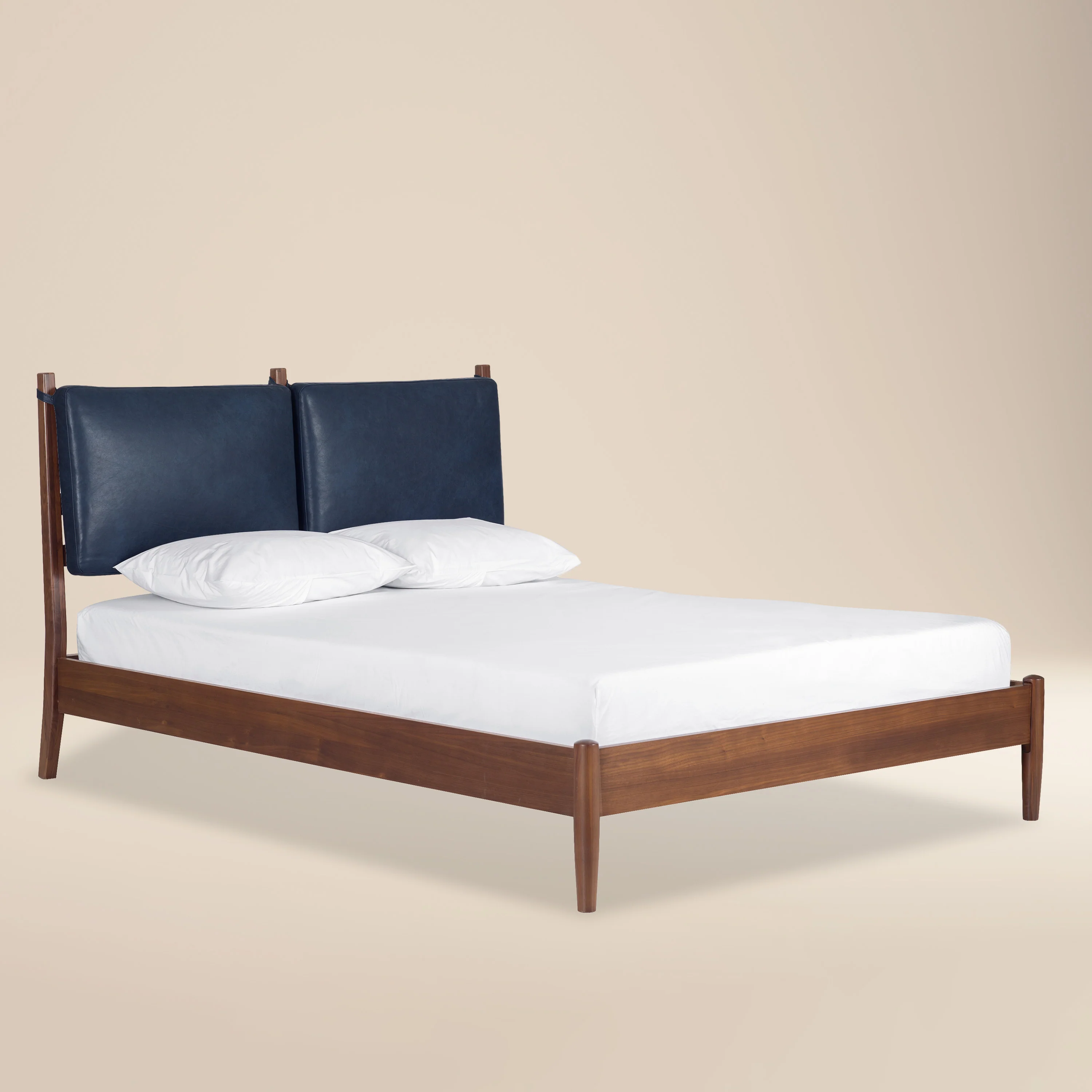 Truro Bed with Leather Cushions | Midnight Blue | King