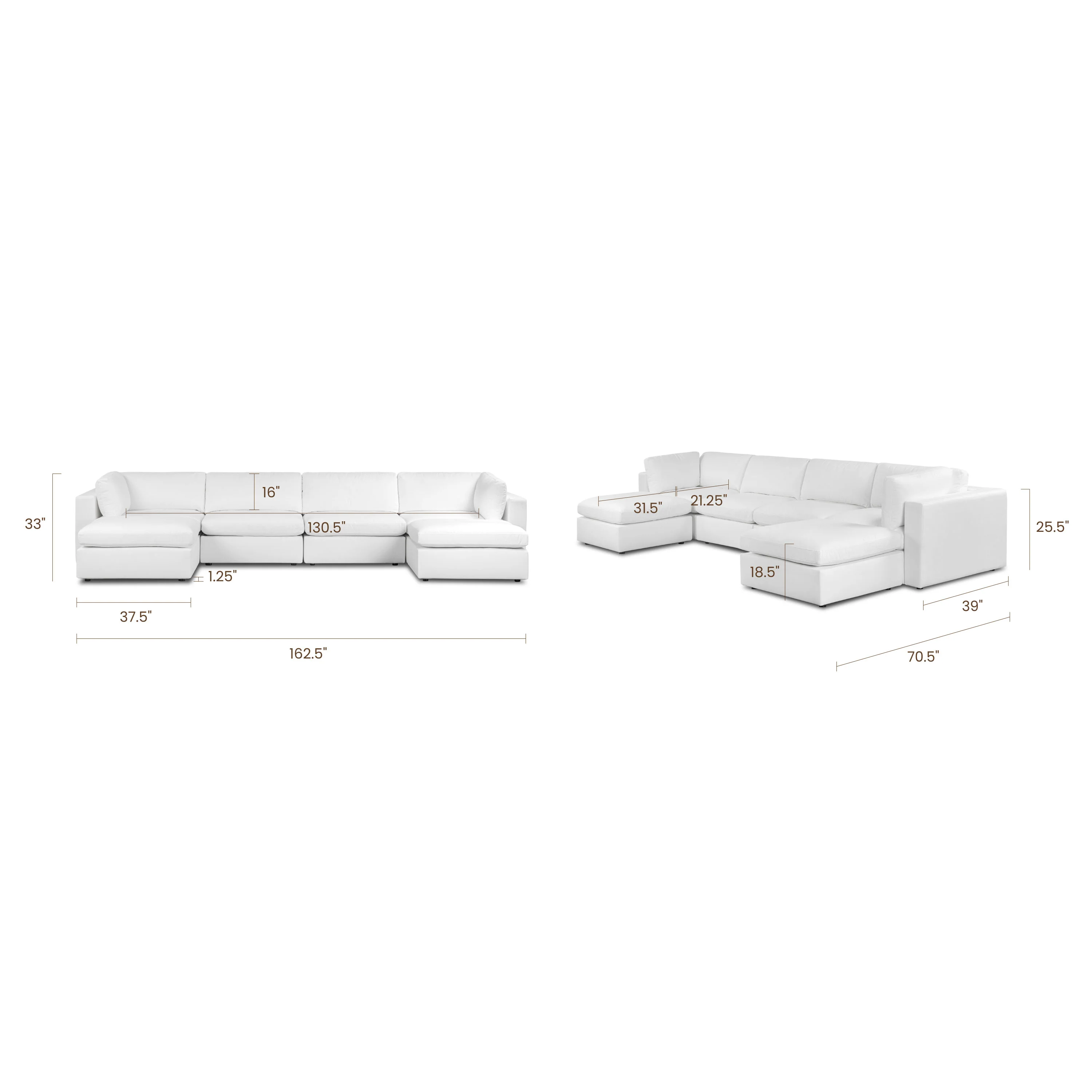 Vari Modular Slipcovered 6-Piece U-Shaped Double Chaise Sectional (163") | Cotton White - Image 19