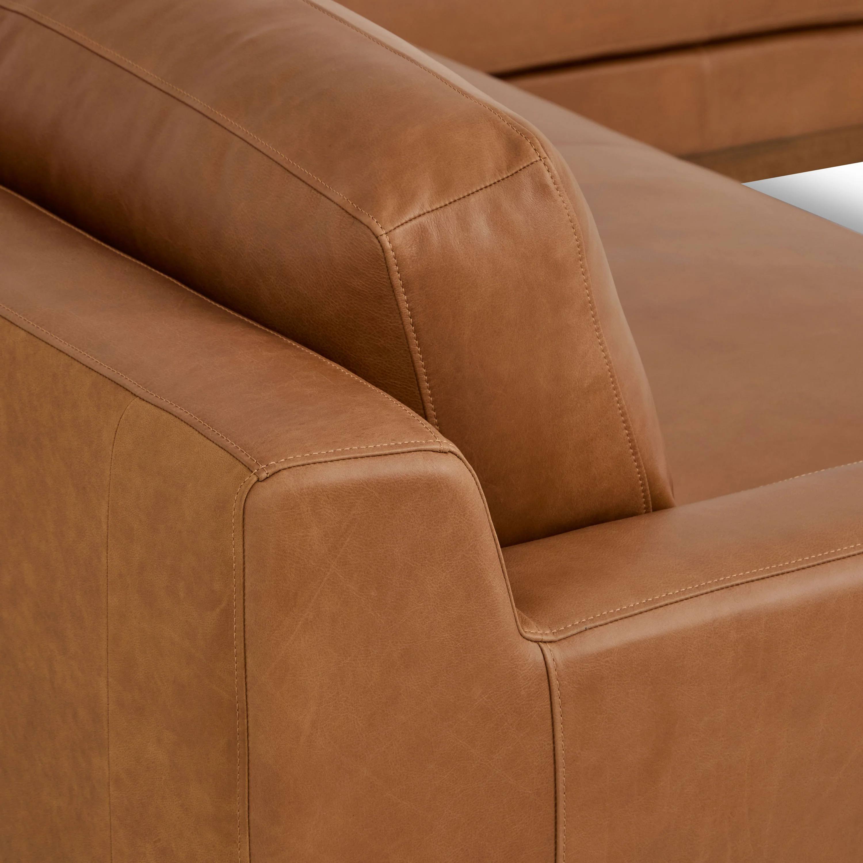Zyon 115.5" Leather Right-Facing Bumper Chaise Sectional Sofa | Saddle Tan - Image 16