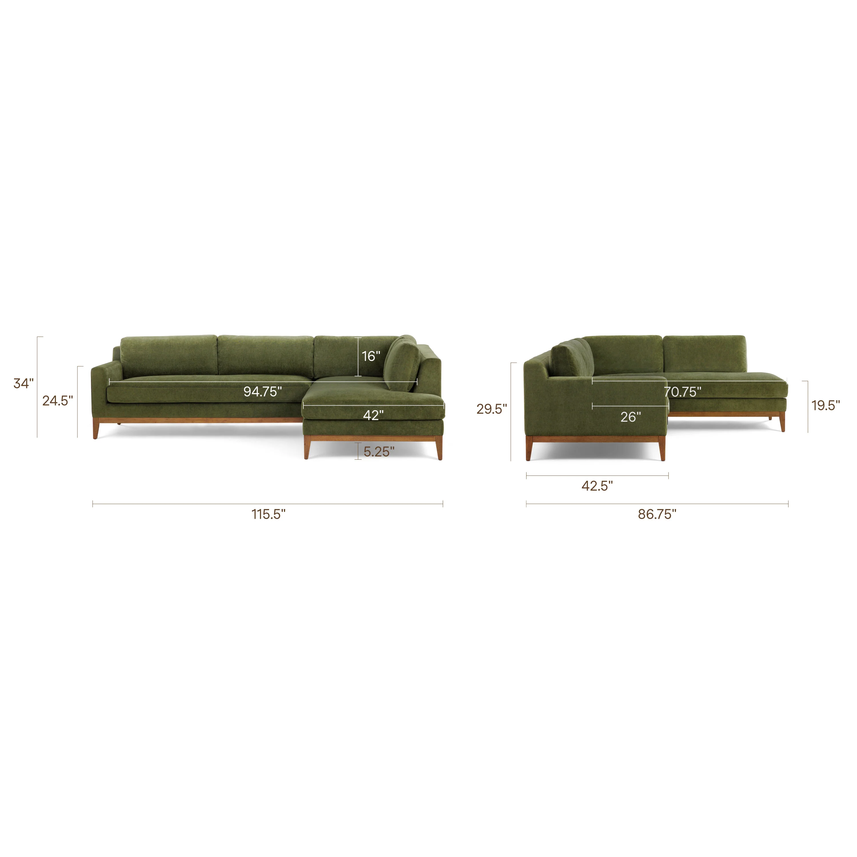 Zyon Right-Facing Bumper Chaise Sectional | Distressed Green - Image 24